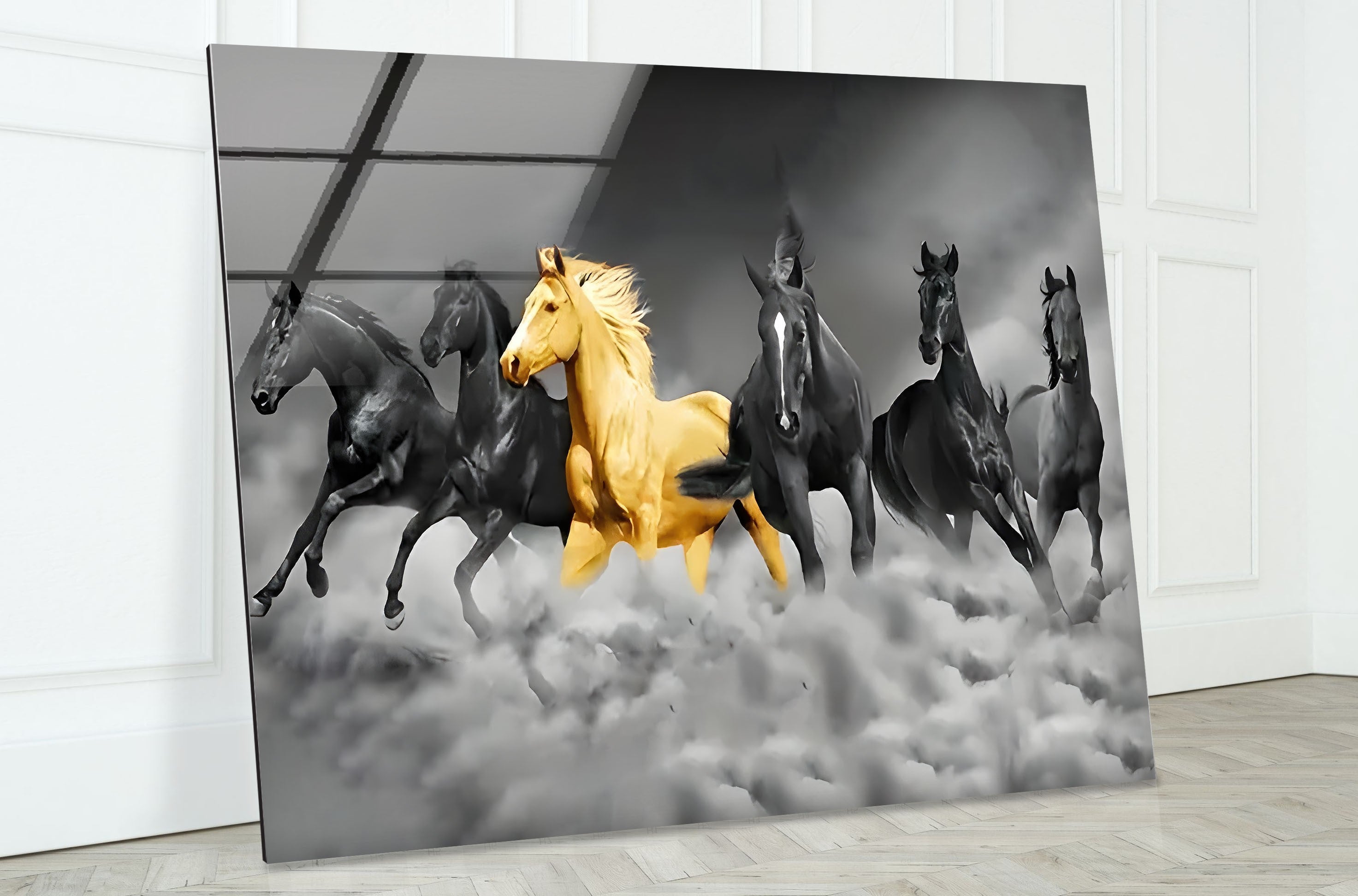 Elegant Black & Golden Horse Glass Wall Art - Handmade Modern Home Decor for Living Room, Bedroom & Office - Perfect Gift Idea for Housewarming & Holidays