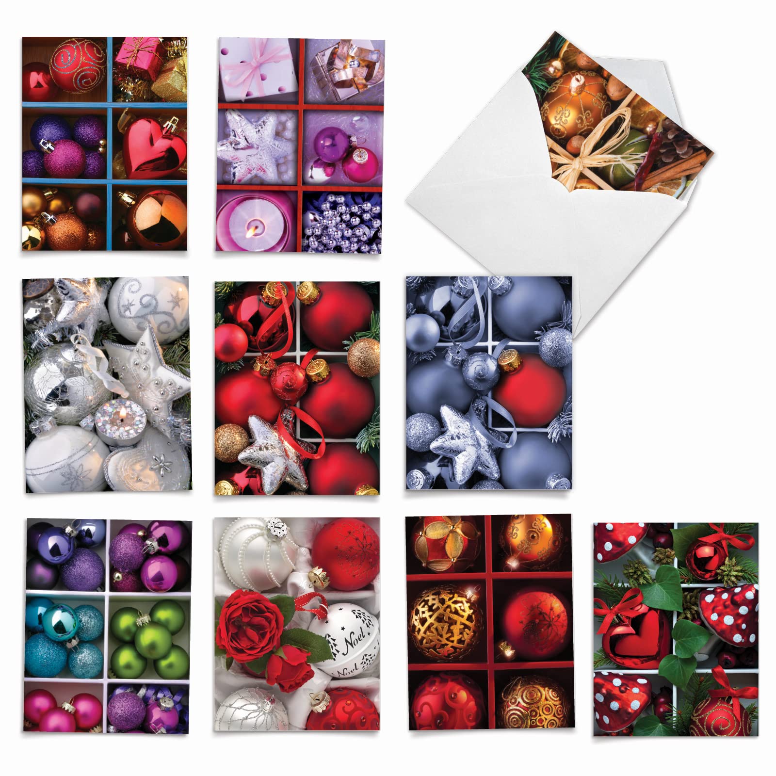 10 Beautiful Christmas Note Cards (4 x 5.12 Inch) - Holiday Greeting Cards with Ornament Photos, Boxed Set Includes Envelopes - Perfect for Christmas Gifts, Holiday Parties & Festive Home Decor
