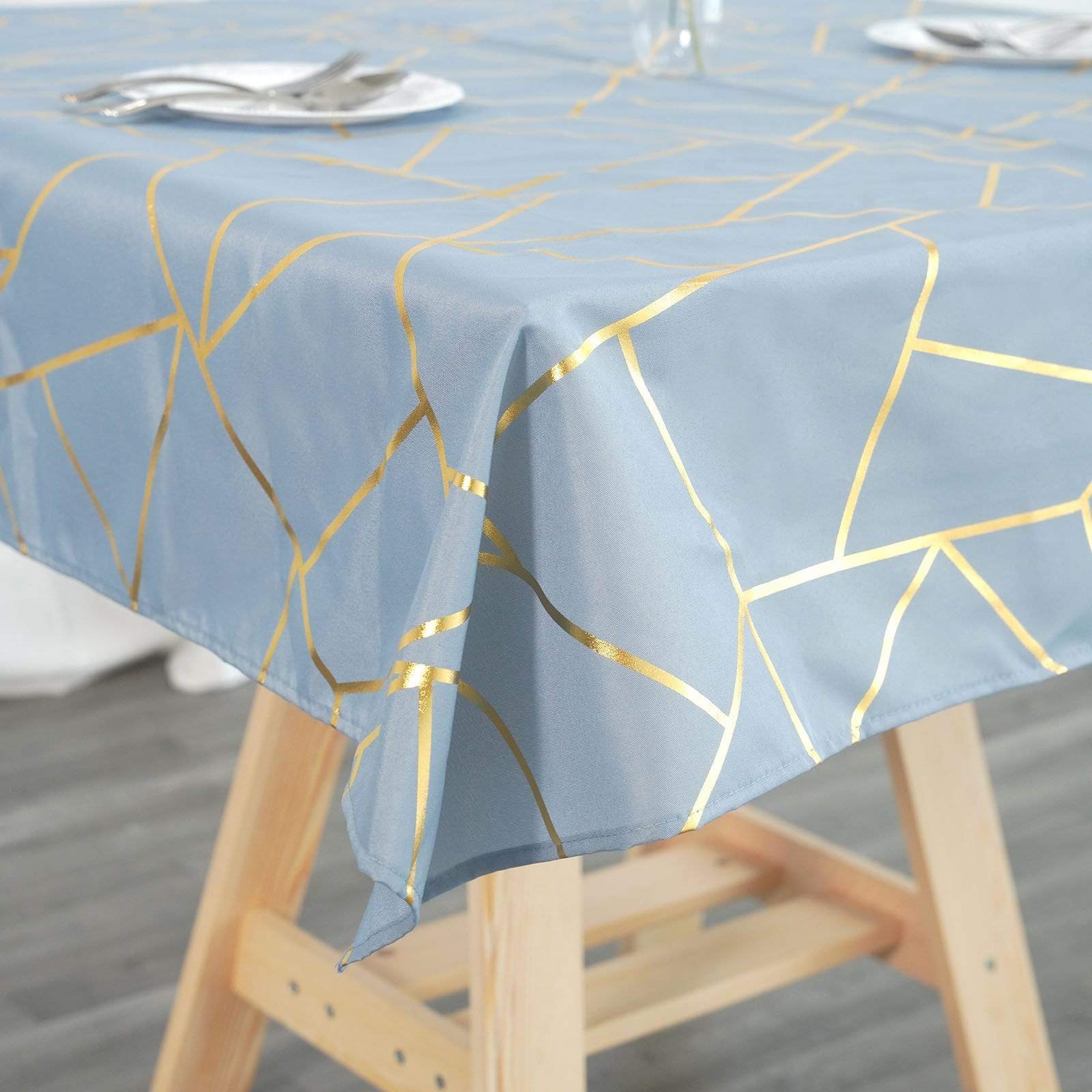 54x54 Inch Polyester Square Table Overlay with Metallic Geometric Design - Perfect for Wedding, Party, and Home Decor