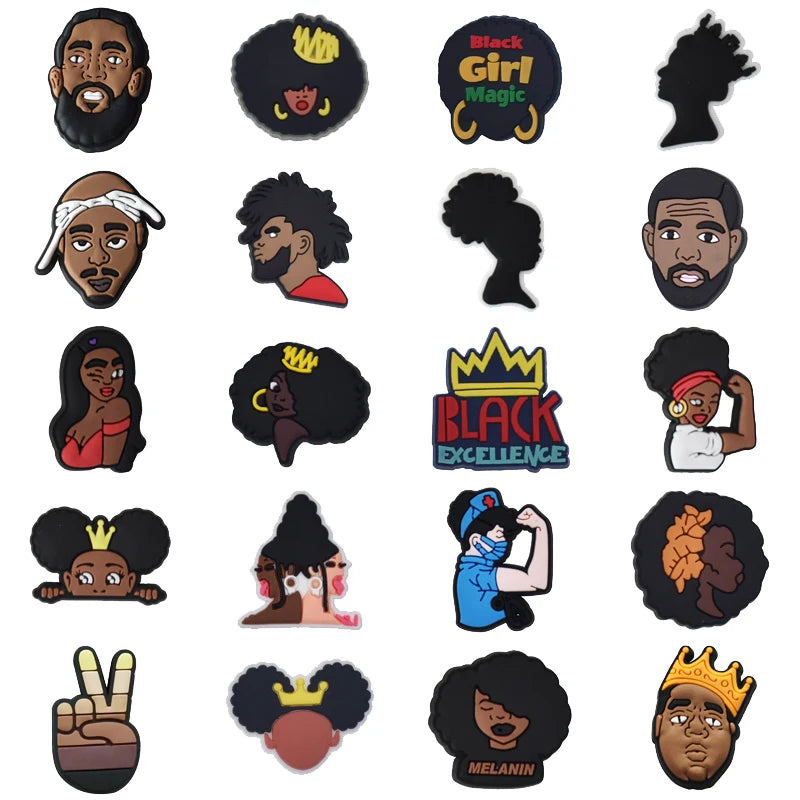 Black Girl Shoe Charms for Crocs | PVC DIY Pins for Men & Women | Clogs & Jeans Decoration Badges | Fun Shoe Accessories | Christmas Gifts for Teens & Adults | Perfect for Casual Wear, Parties & Gifting