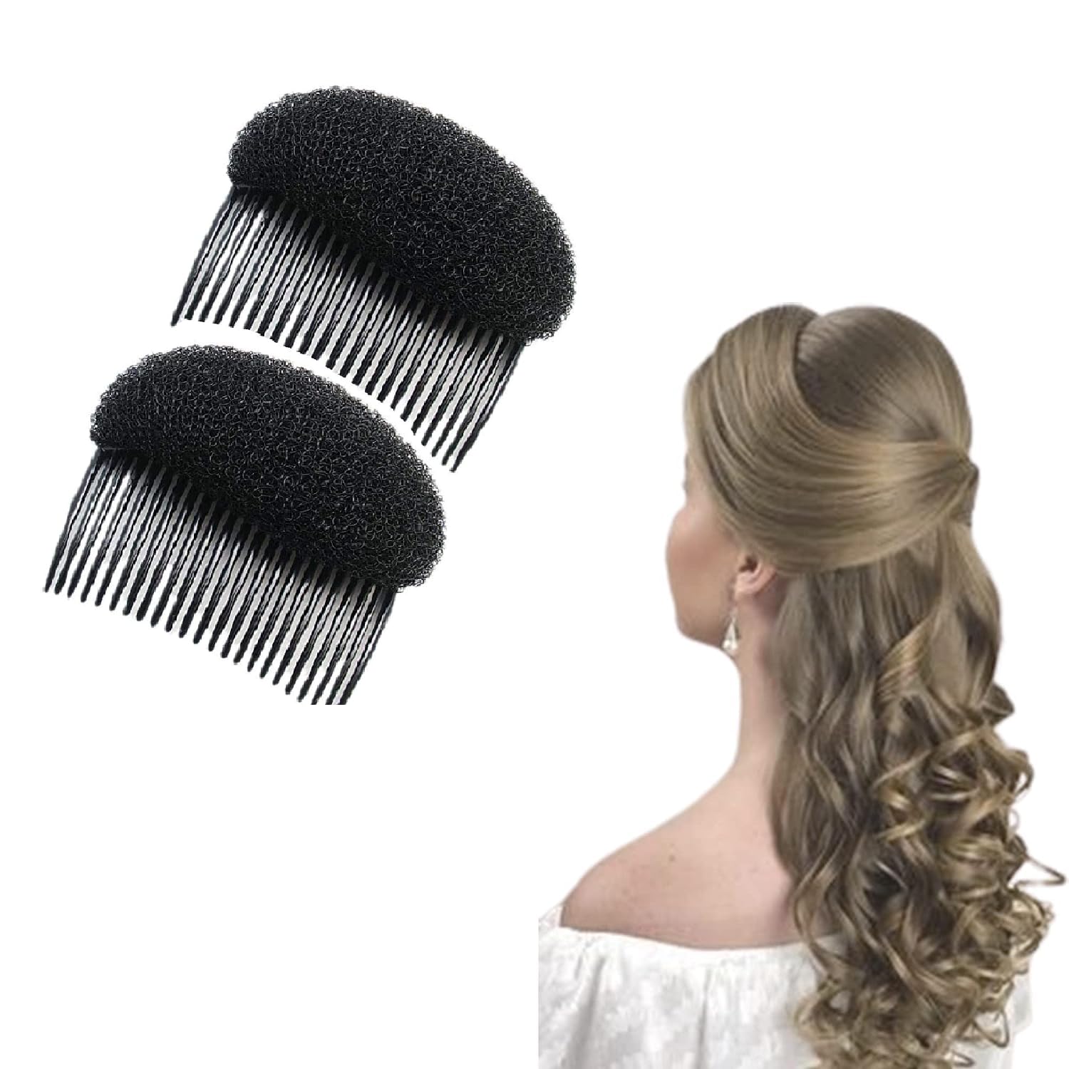 BOXO Hair Puff Bun Maker - Invisible False Donut Hair Piece with Comb - Hair Styling Accessories for Voluminous Updos (Set of 2) - Perfect for Weddings, Parties & Everyday Hairstyles
