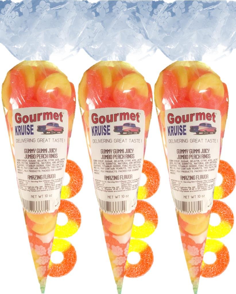 Jumbo Peach Gummy Rings Candy - 3 Pack (30 oz) | Gourmet Kruise Signature Gift Bags for Parties, Snacks & Gifts | Bulk Sour Candy for Kids & Adults