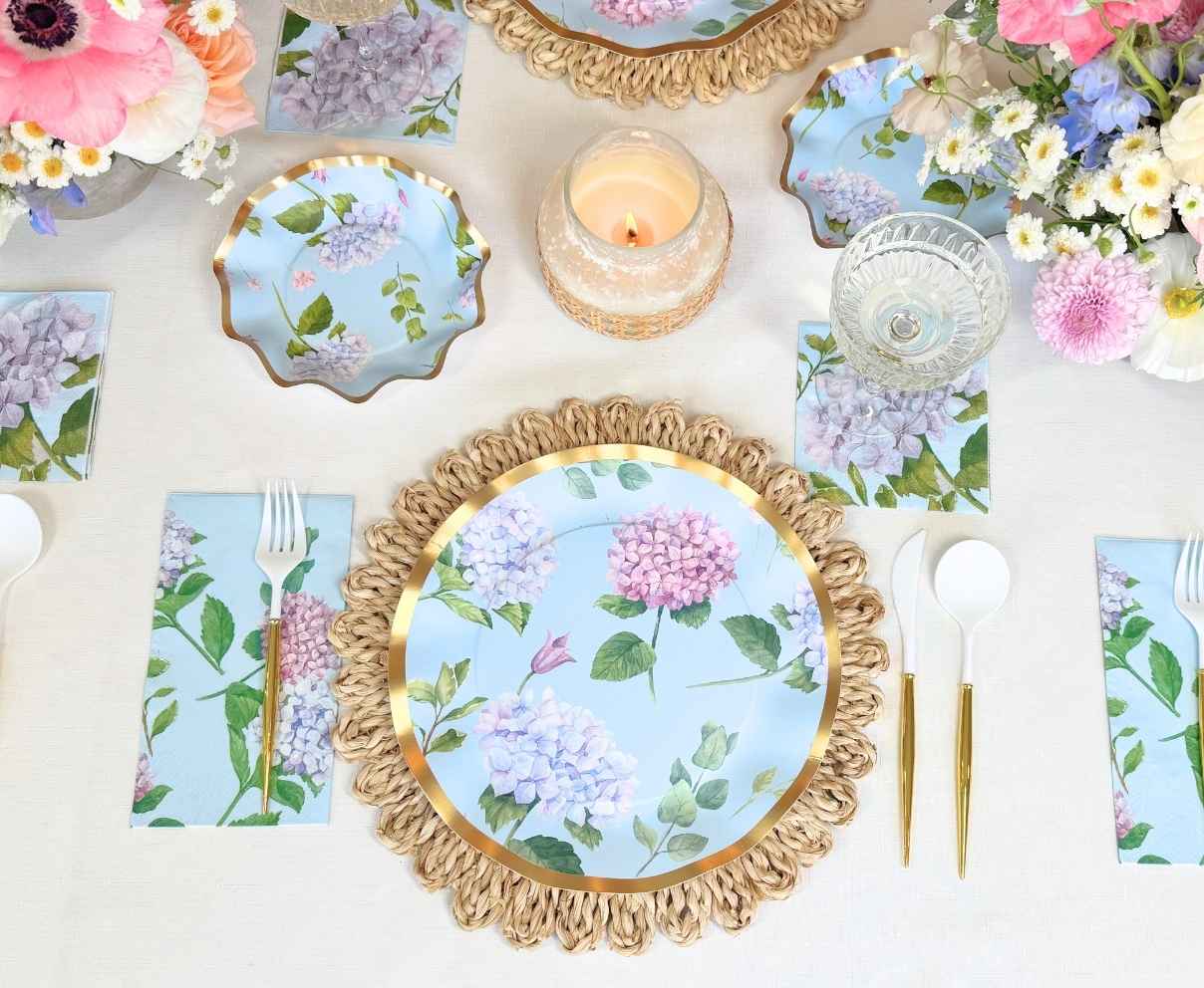 8-Piece Hydrangea Dinner Plate Set - Elegant Floral Tableware for Dining, Parties & Home Decor