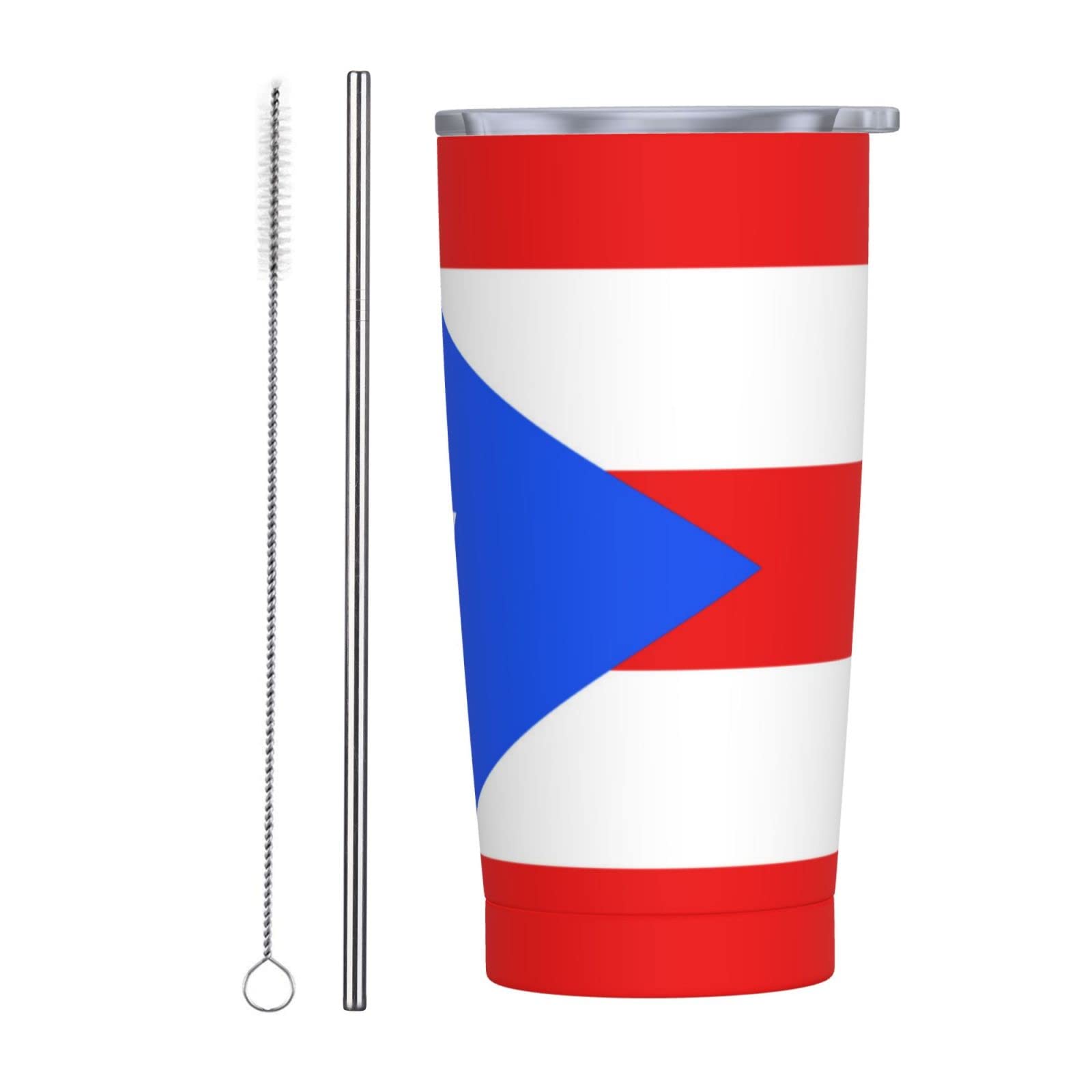 SWEET TANG 20oz Spill Proof Coffee Tumbler - Vacuum Insulated Stainless Steel Travel Mug with Straw & Puerto Rico Flag Design | Reusable Tea, Milk & Beverage Cup | Fashionable Gift for Men & Women | Perfect for Office, Gym & Outdoor Activities