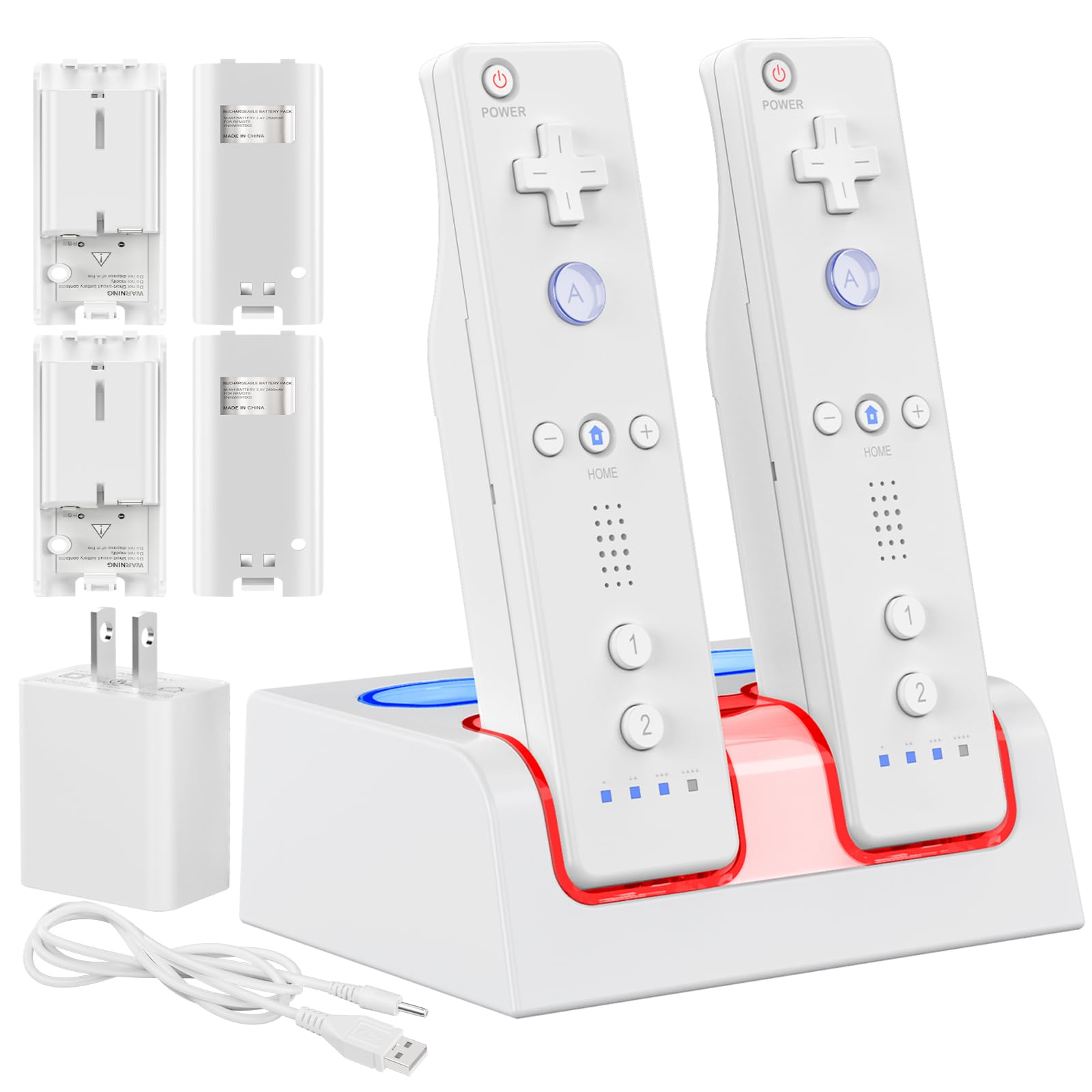 4-Pack 2800mAh Rechargeable Battery Charging Station for Wii & Wii U Controllers - Fast Charging Dock with LED Indicators | Perfect for Gaming Sessions & Multiplayer Parties