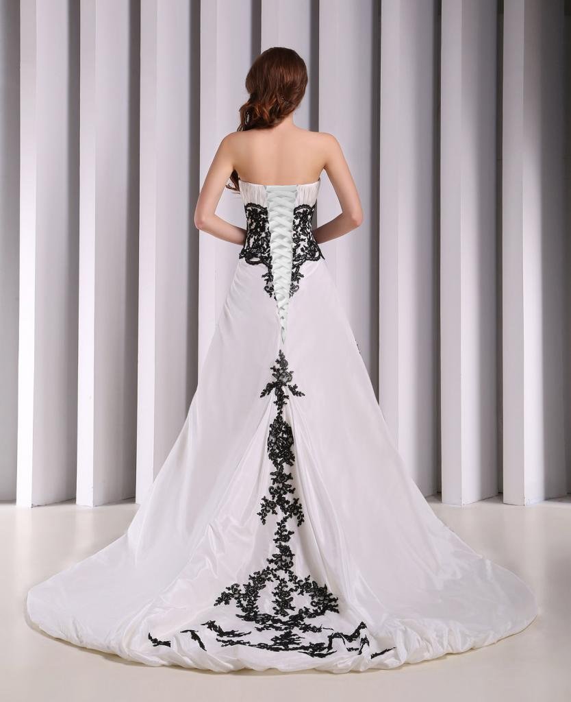 Kivary® Strapless White & Black Lace Beaded Gothic Wedding Dress - Elegant Gothic Bridal Gown for Alternative Weddings, Vampire Themed Events & Dark Romance Photo Shoots