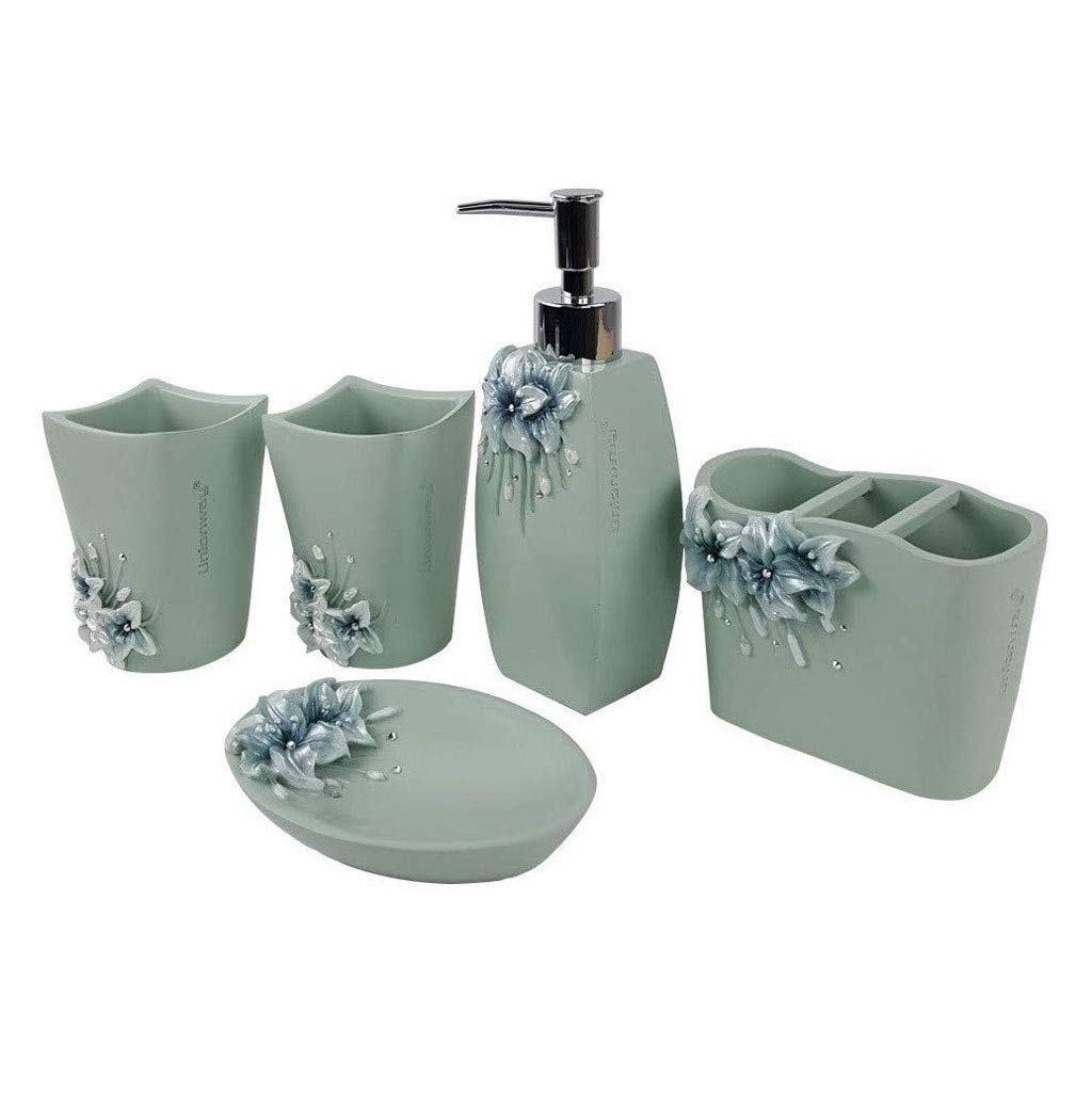 5-Piece Bathroom Accessories Set - Soap Dispenser, Toothbrush Holder, Tumbler, Soap Dish & Lotion Bottle - Modern Countertop Organizer for Bathroom Vanity, Sink & Shower Decor
