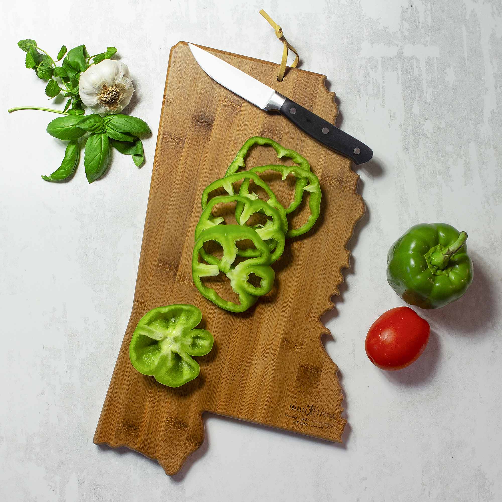 Handcrafted Mississippi Wooden Cutting Board with Summer Stokes Artwork - Perfect for Kitchen Prep, Charcuterie Boards & Home Decor