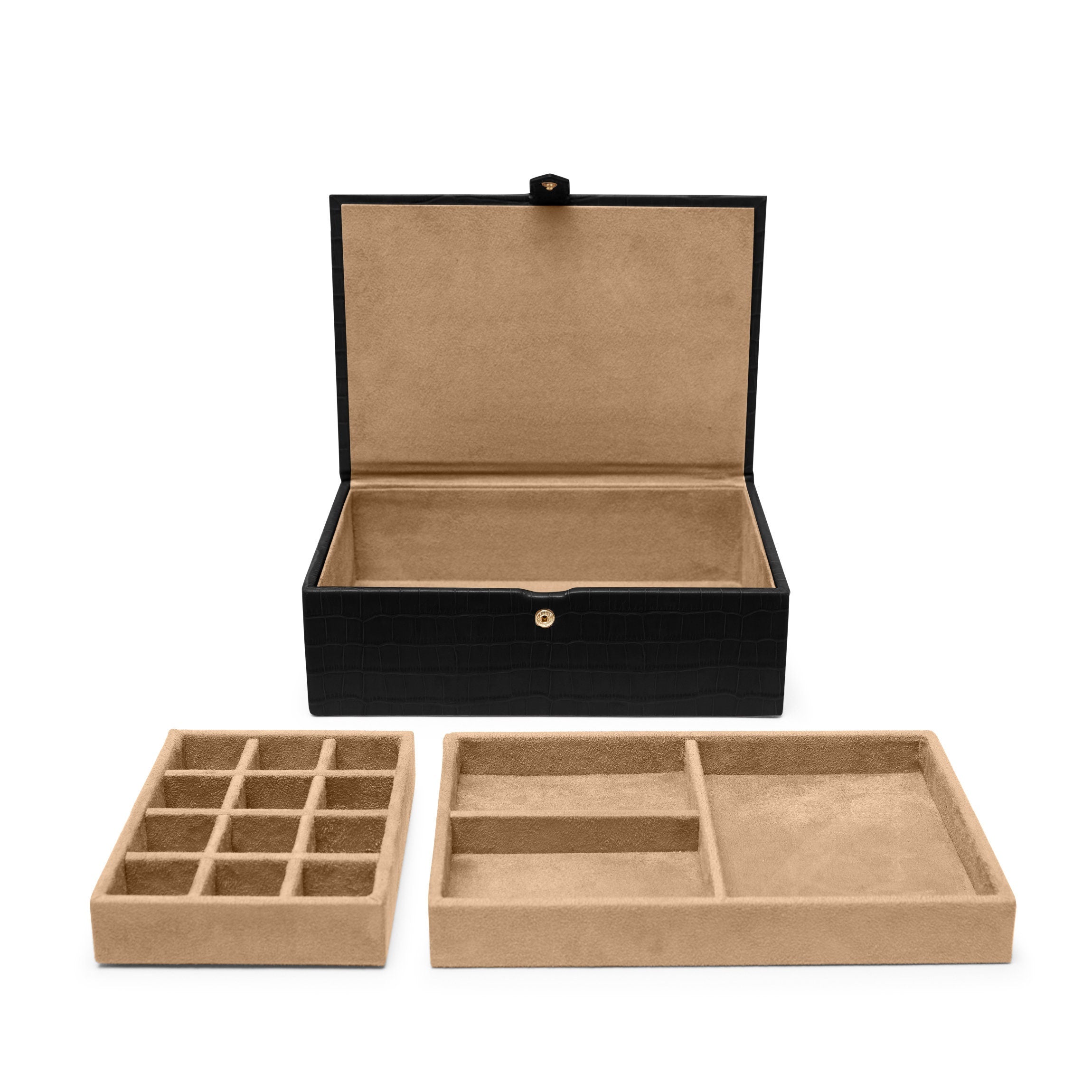 Luxury Medium Jewelry Box - Black Crocodile Pattern Jewelry Organizer for Necklaces, Rings & Earrings | Perfect for Travel, Gift & Home Storage