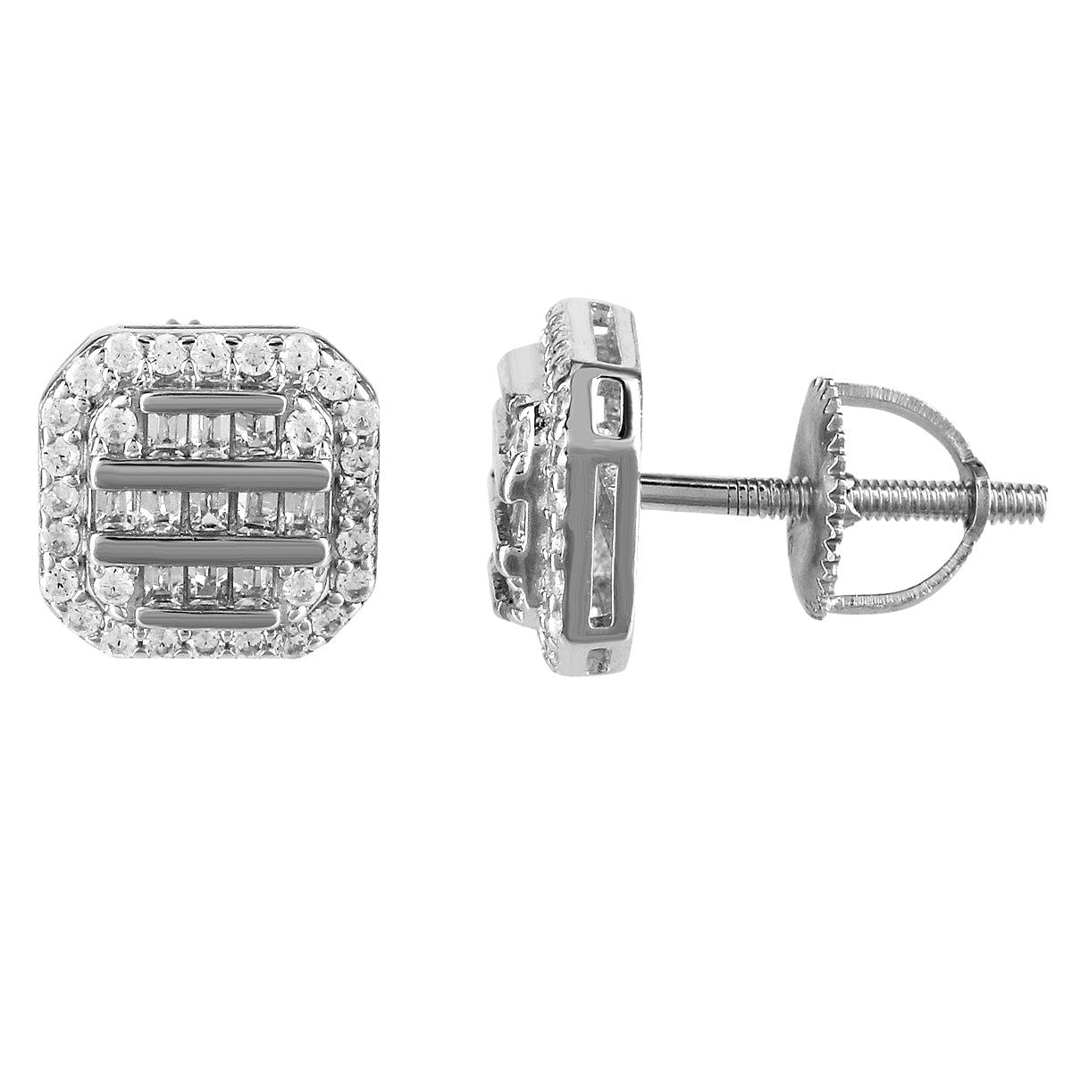 Elegant Icy Baguette Sterling Silver Square Screw Back Earrings for Women | Perfect for Weddings, Parties & Special Occasions
