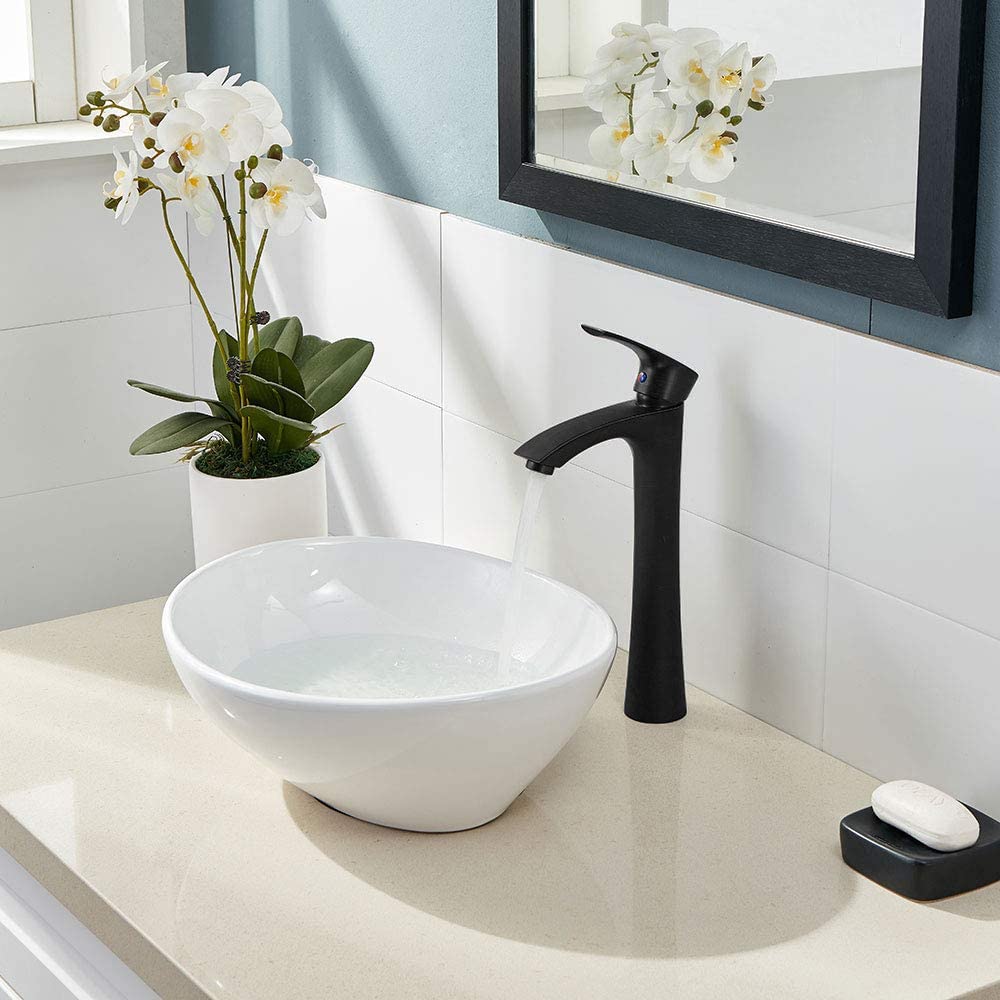 Modern Black Vessel Sink Faucet - Tall Matte Black Bathroom Faucet for Vanity & Basin | Perfect for Contemporary Bathrooms
