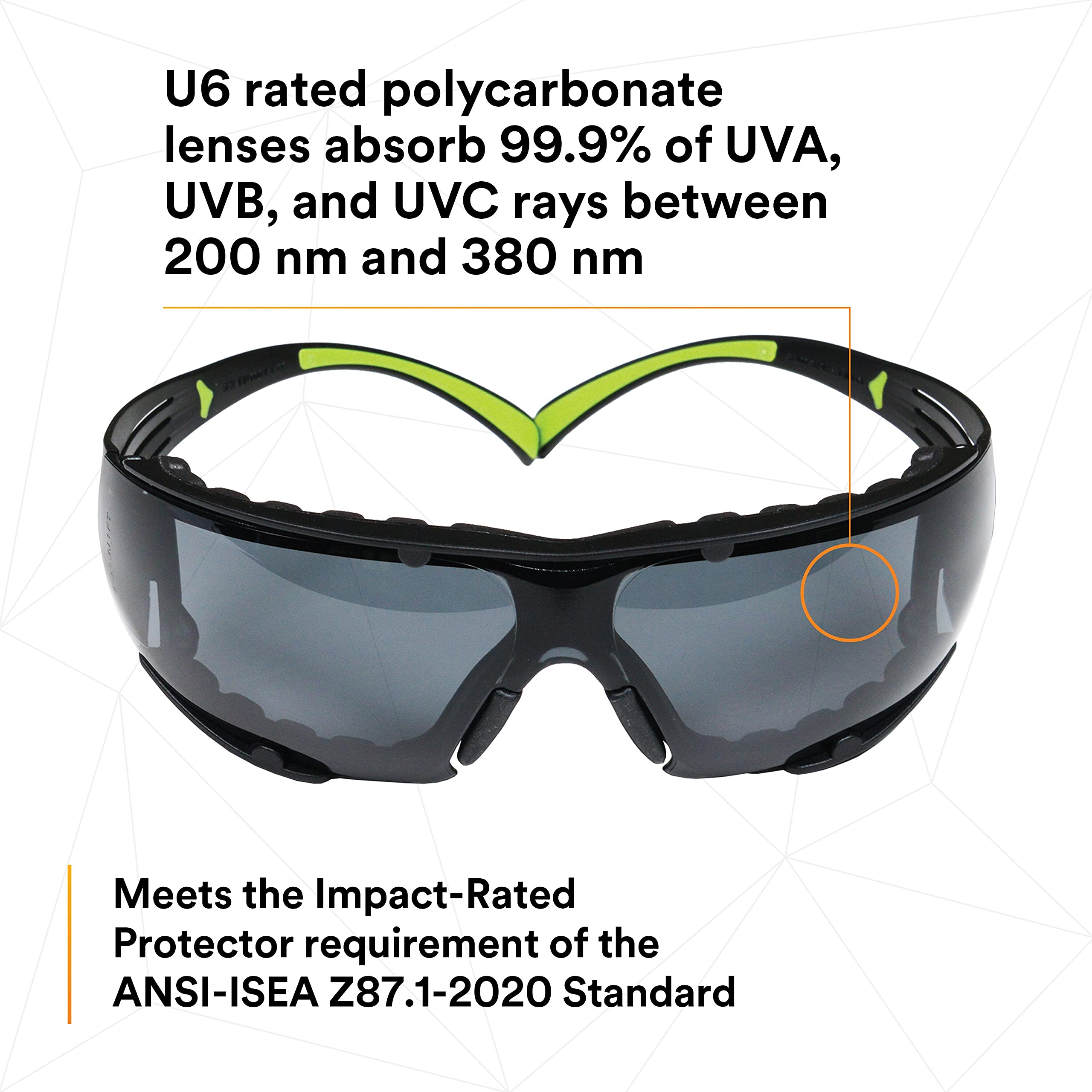 3M SecureFit 400 Safety Glasses for Men & Women - Z87 Certified, Anti-Fog & Anti-Scratch Gray Lens, Green/Black Polycarbonate Frame with UV Protection - Ideal for Construction, Woodworking, Lab Work & DIY Projects