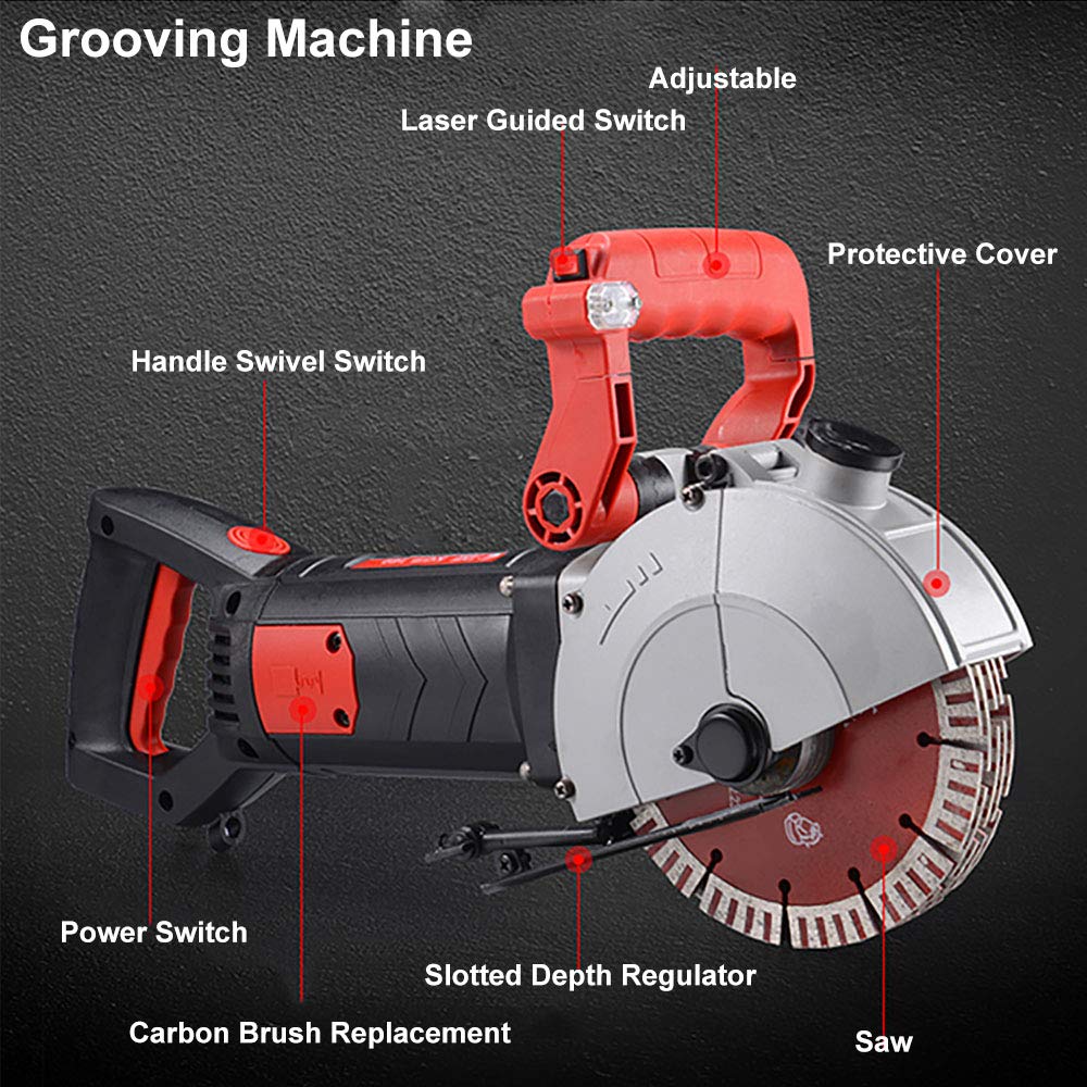 110V Red Wall Grooving Machine - Concrete & Marble Channel Cutter for Slotting & Grooving - Perfect for DIY Home Renovation, Construction & Tile Installation Projects