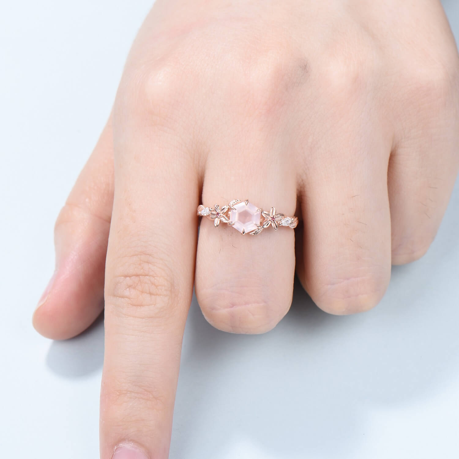 Vintage Nature-Inspired Rose Quartz Engagement Ring for Women - Unique Pink Tourmaline Wedding Band with Twisted Leaves Design | Perfect for Boho, Retro & Romantic Weddings