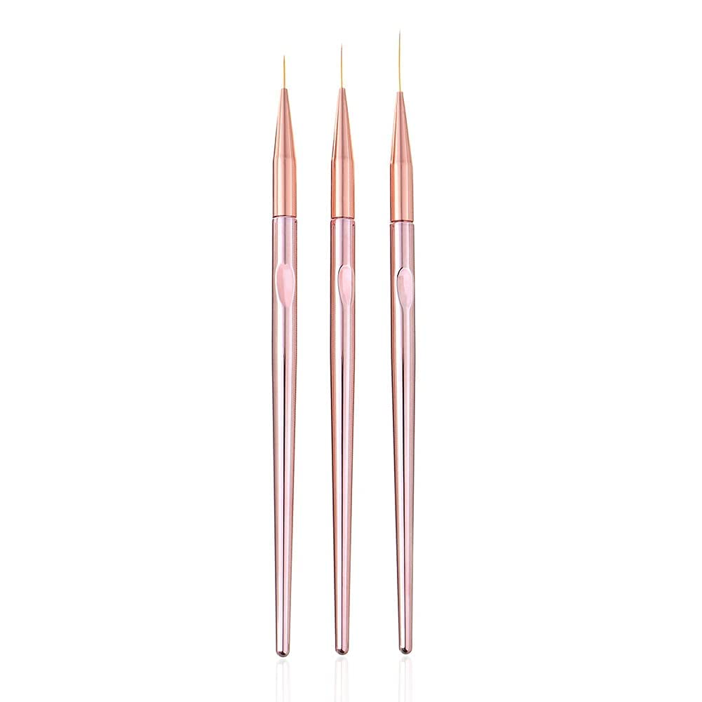 Premium 3-Piece Rose Gold Nail Art Liner Brush Set - Professional UV Gel & Acrylic Nail Design Tools (7mm/9mm/11mm) for Salon & Home Manicure | Perfect for French Tips, Floral Patterns & Detailed Nail Art