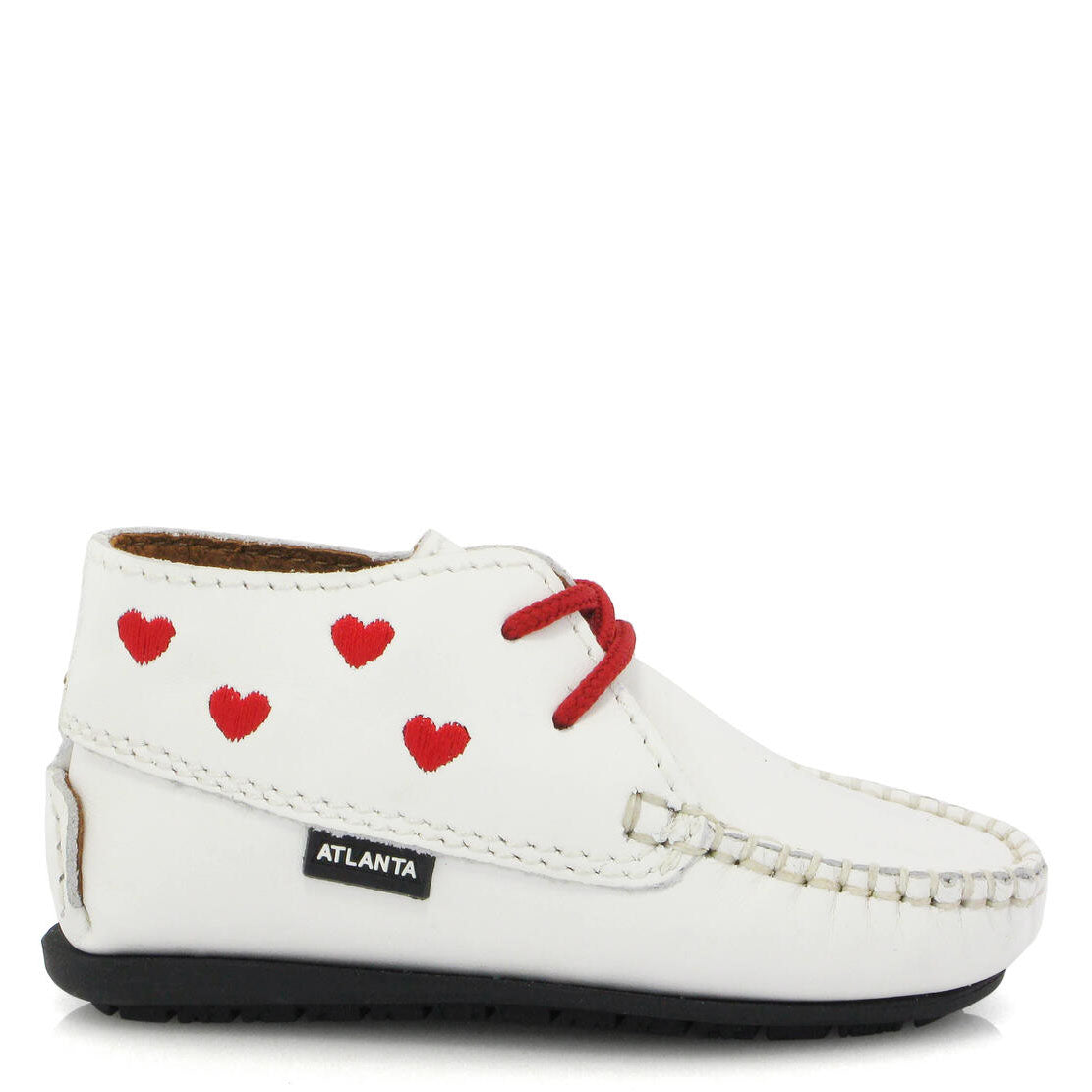 Atlanta Moccasin White Hearts Baby Booties - Soft Leather First Walkers for Newborns & Infants | Perfect for Special Occasions & Photo Shoots