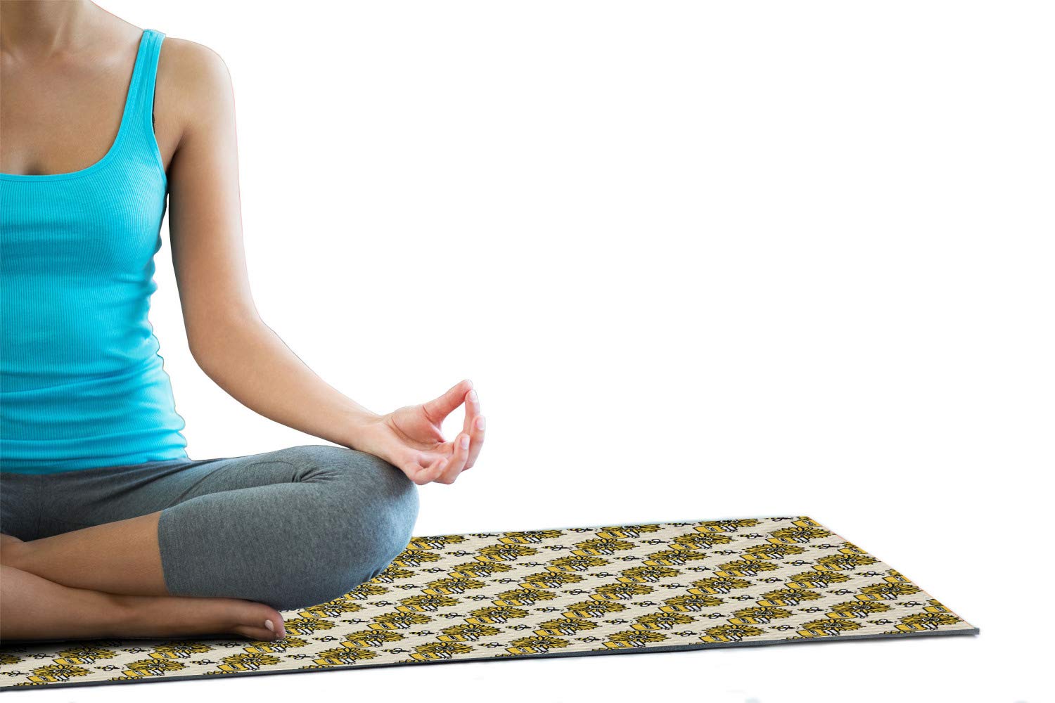 Ambesonne Non-Slip Queen Size Yoga Mat Towel - Honey Jar & Sunflower Calligraphy Design, Sweat Absorbent for Yoga, Pilates & Workouts, 25