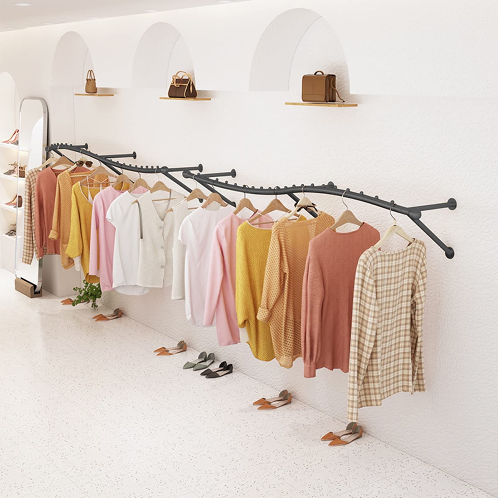 DCFV Industrial Pipe Wall Mounted Clothing Rack - Heavy Duty Garment Hanger Stand for Retail Store, Closet & Laundry Room - Space Saving Clothes Storage Shelf (100cm/39.4in) - Perfect for Bedroom, Boutique & Commercial Use