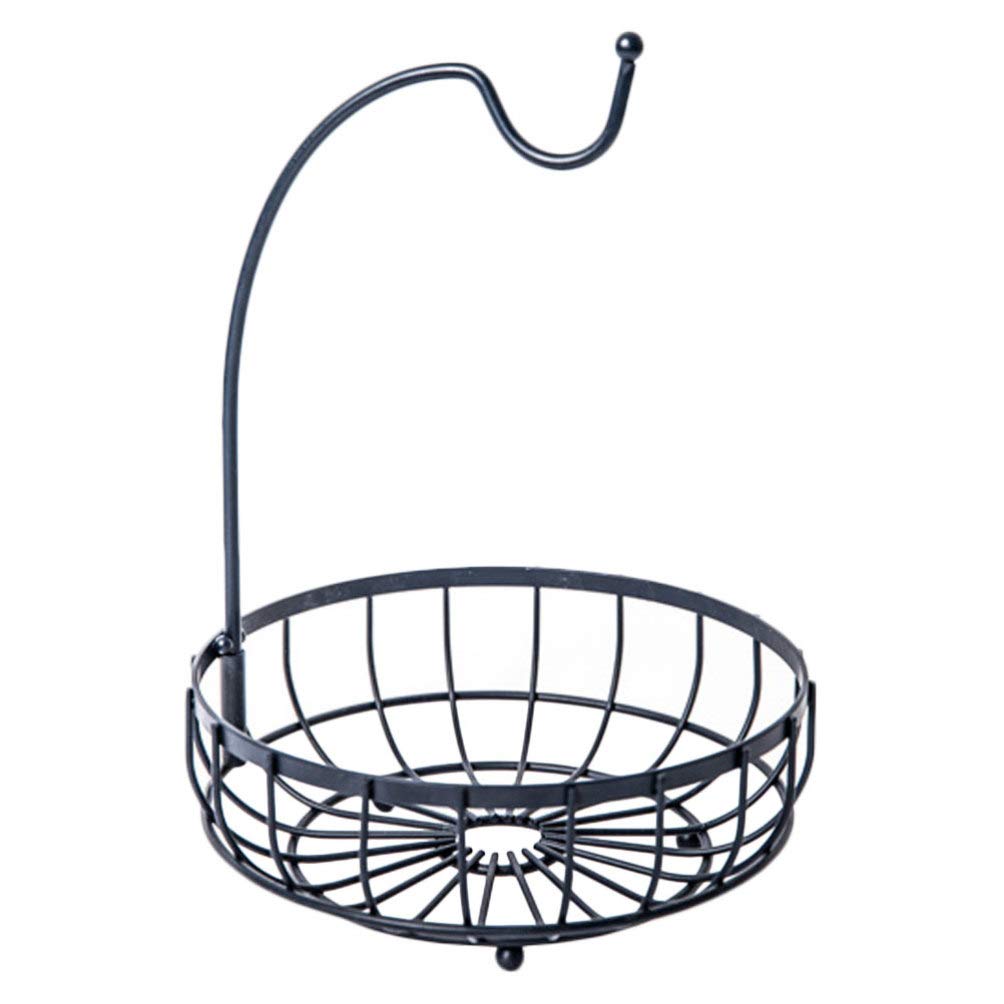 Round Metal Fruit Basket with Banana Hanger - Wrought Iron Kitchen Wire Basket for Fruits & Vegetables - Desktop Holder (Random Color) - Perfect for Kitchen Counter, Pantry & Dining Table Organization