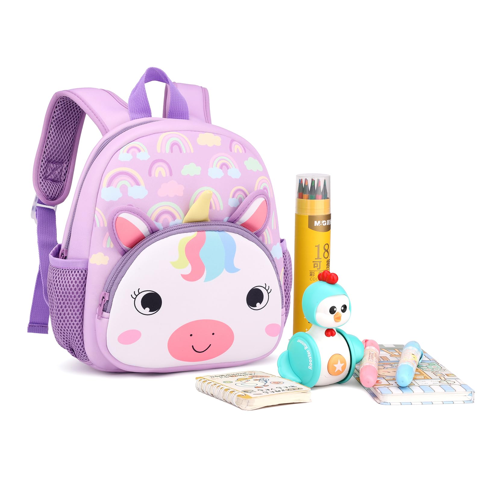 12inch Toddler Backpack for Boys & Girls - Cute Unicorn Rainbow Preschool Backpack, Waterproof Neoprene Cartoon Animal School Bag | Perfect for Daycare, Kindergarten & Travel
