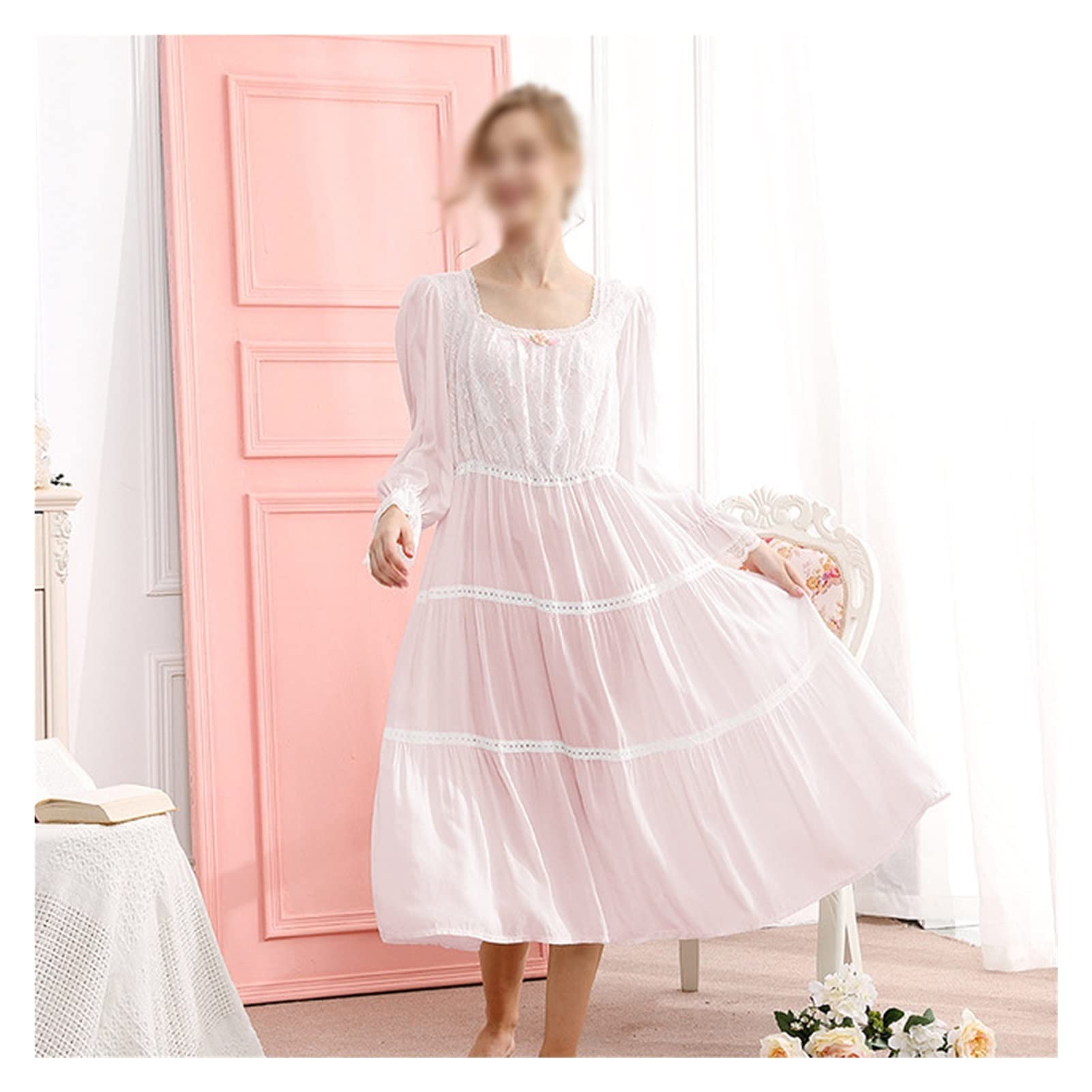 Women's Cotton Pajamas Set - Long Sleeve Loose Fit Sleepwear for Fall & Winter | Soft Princess Nightgown in Pink (Size XL) | Perfect for Lounging, Sleepovers & Cozy Evenings