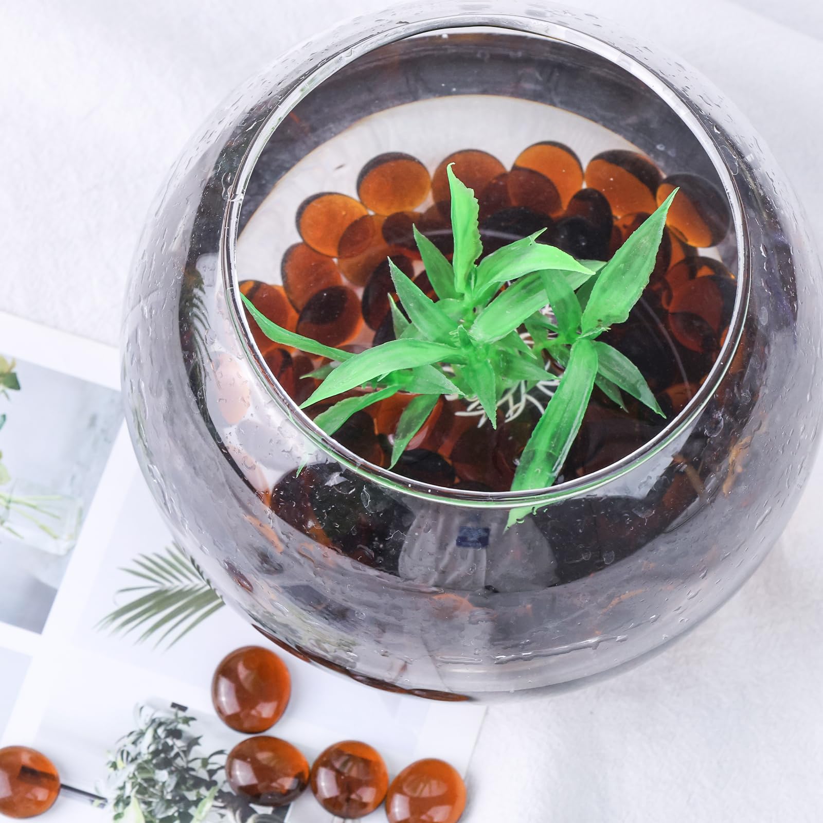 DomeStar 2LB Amber Flat Glass Marbles - Decorative Vase Fillers, Aquarium Pebbles, Fish Tank Rocks for DIY Crafts, Table Scatter & Home Decor | Perfect for Centerpieces, Wedding Decorations & Floral Arrangements