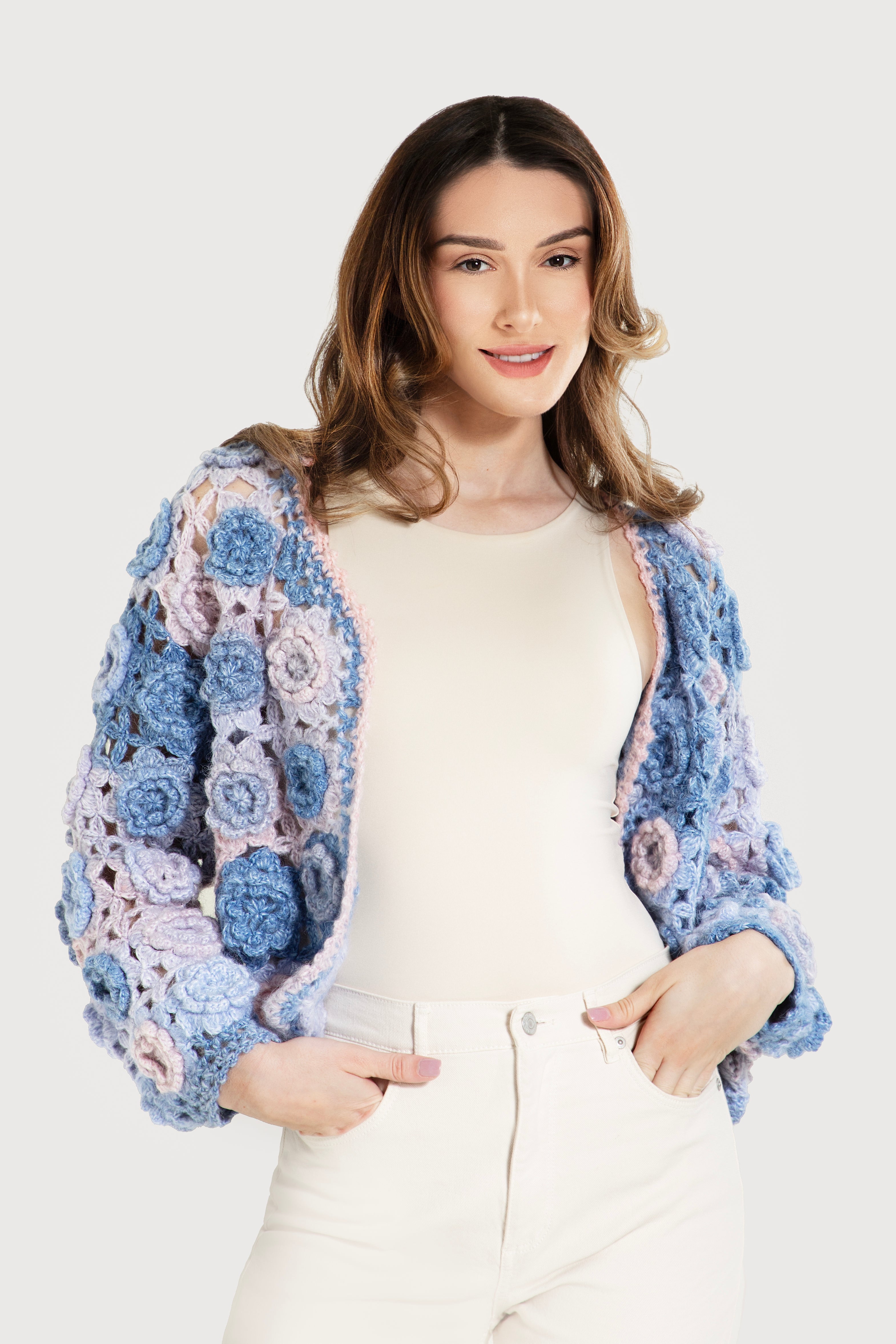 Crochet Floral Pattern Cardigan for Women - Boho Lace Knit Sweater - Lightweight Open Front Cover Up for Spring & Summer - Perfect for Beach, Vacation, and Casual Outings