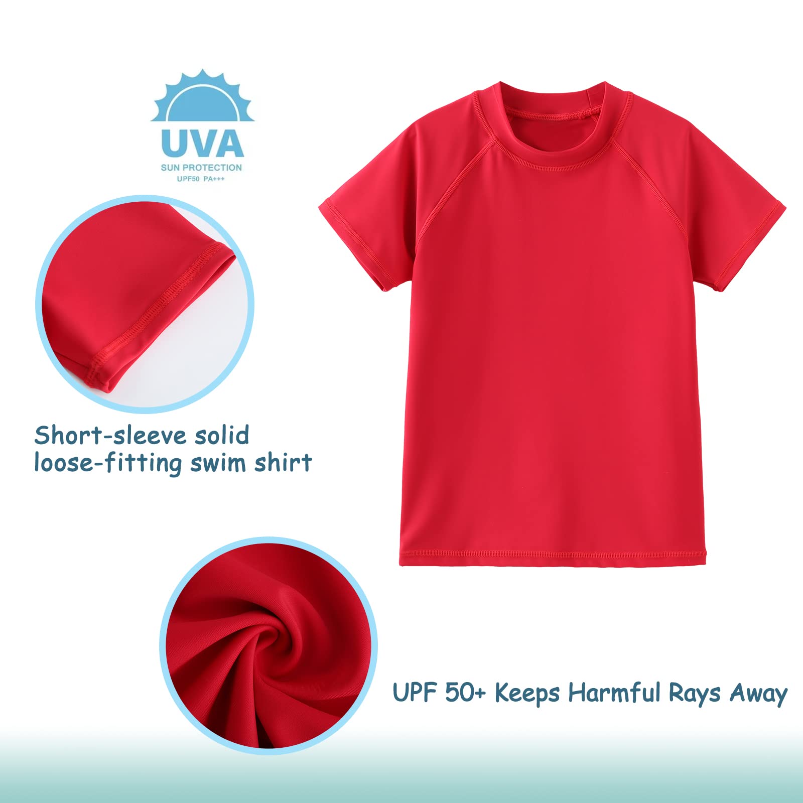 Boys UPF 50+ Swim Shirt - Short Sleeve Rash Guard for Kids with Sun Protection - Perfect for Beach, Pool & Water Sports