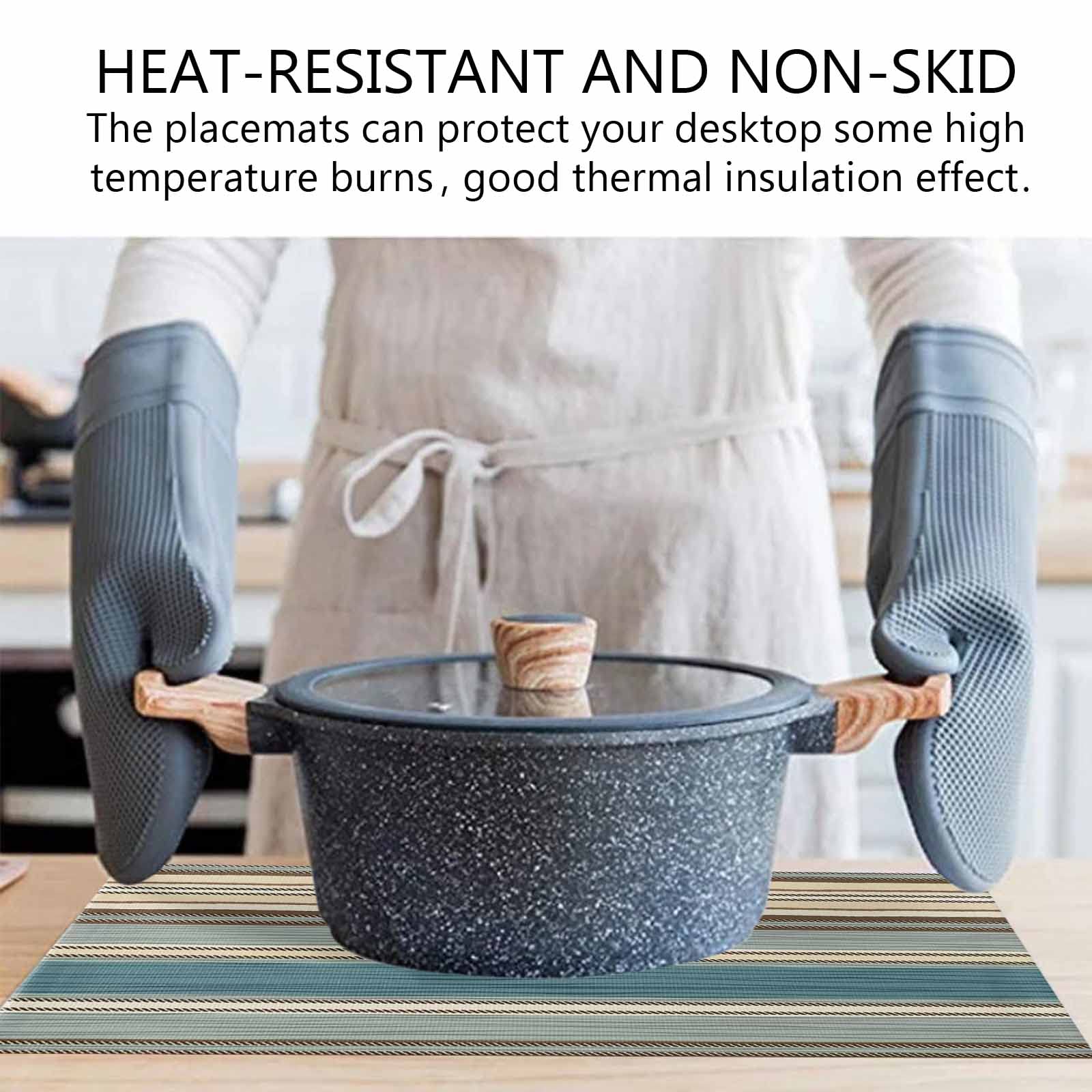 Retro Teal Boho Striped Cotton & Linen Placemats Set of 4 - Washable Dining Table Mats 13x19 Inches for Kitchen, Party, Wedding Decor - Perfect for Boho Chic Dining, Farmhouse Tables & Coastal Home Decor