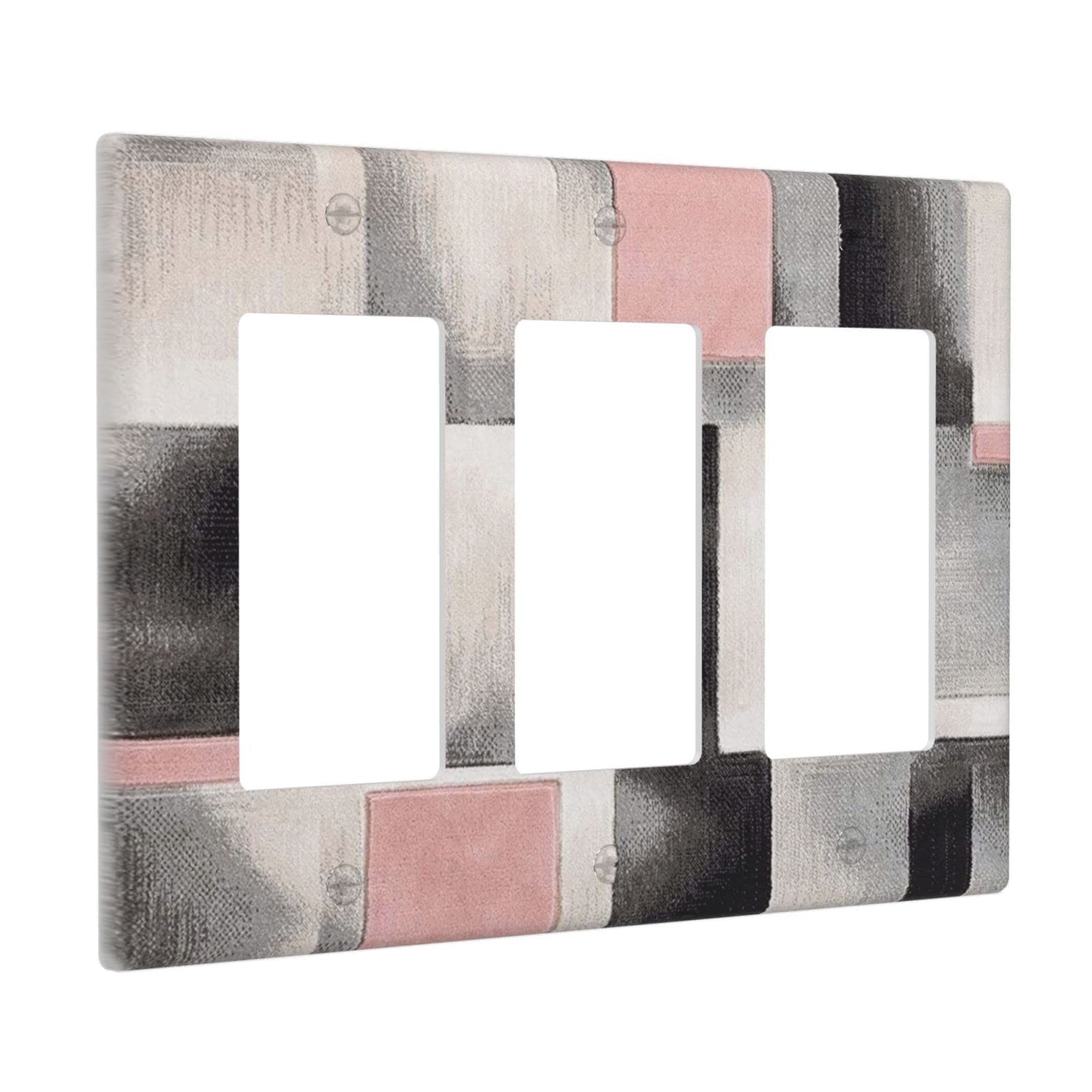 Modern Geometric 3-Gang Rocker Light Switch Cover - Blush Pink Abstract Art Wall Plate, GFCI Outlet Cover for Bedroom, Bathroom & Home Decor | Stylish & Durable Electrical Switch Plates for Modern Interiors
