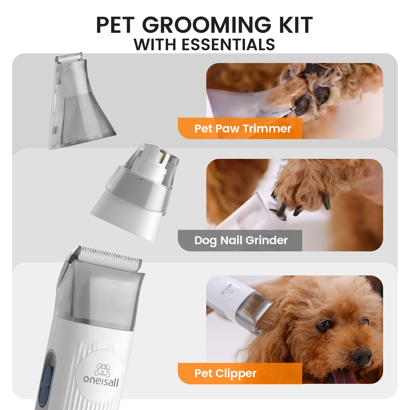 Oneisall Dog Grooming Vacuum with Clipper & Nail Grinder - 1.5L Dust Cup Pet Hair Vacuum Brush, 7-in-1 Deshedding Kit for Dogs & Cats - Perfect for Home Cleaning & Pet Grooming Salon Use