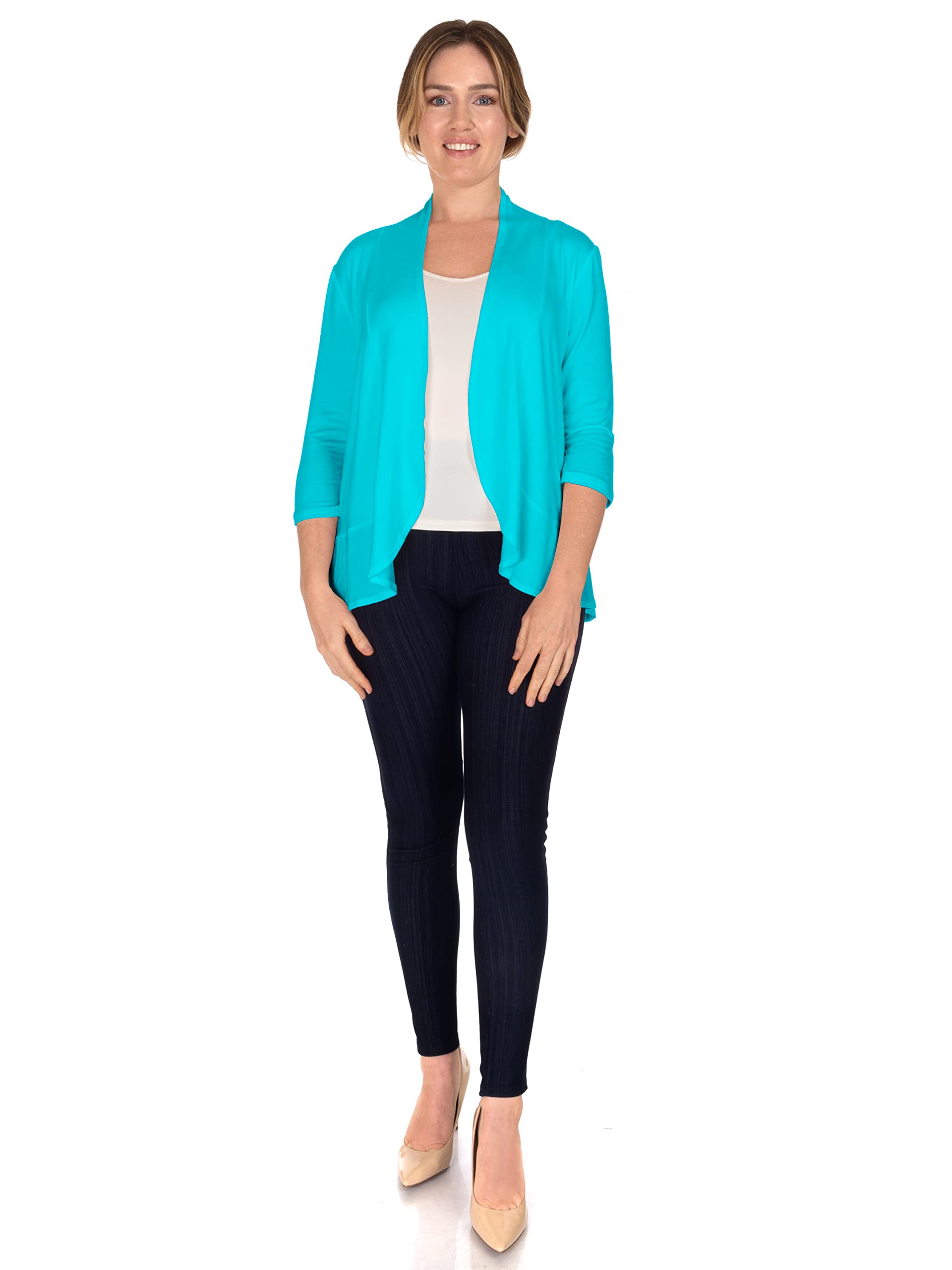 Women's 3/4 Sleeve Ruffle Cardigan Sweater - Medium Size Mint Green Lightweight Knit Open Front Cover Up for Spring/Summer Fashion, Office Wear & Casual Outfits