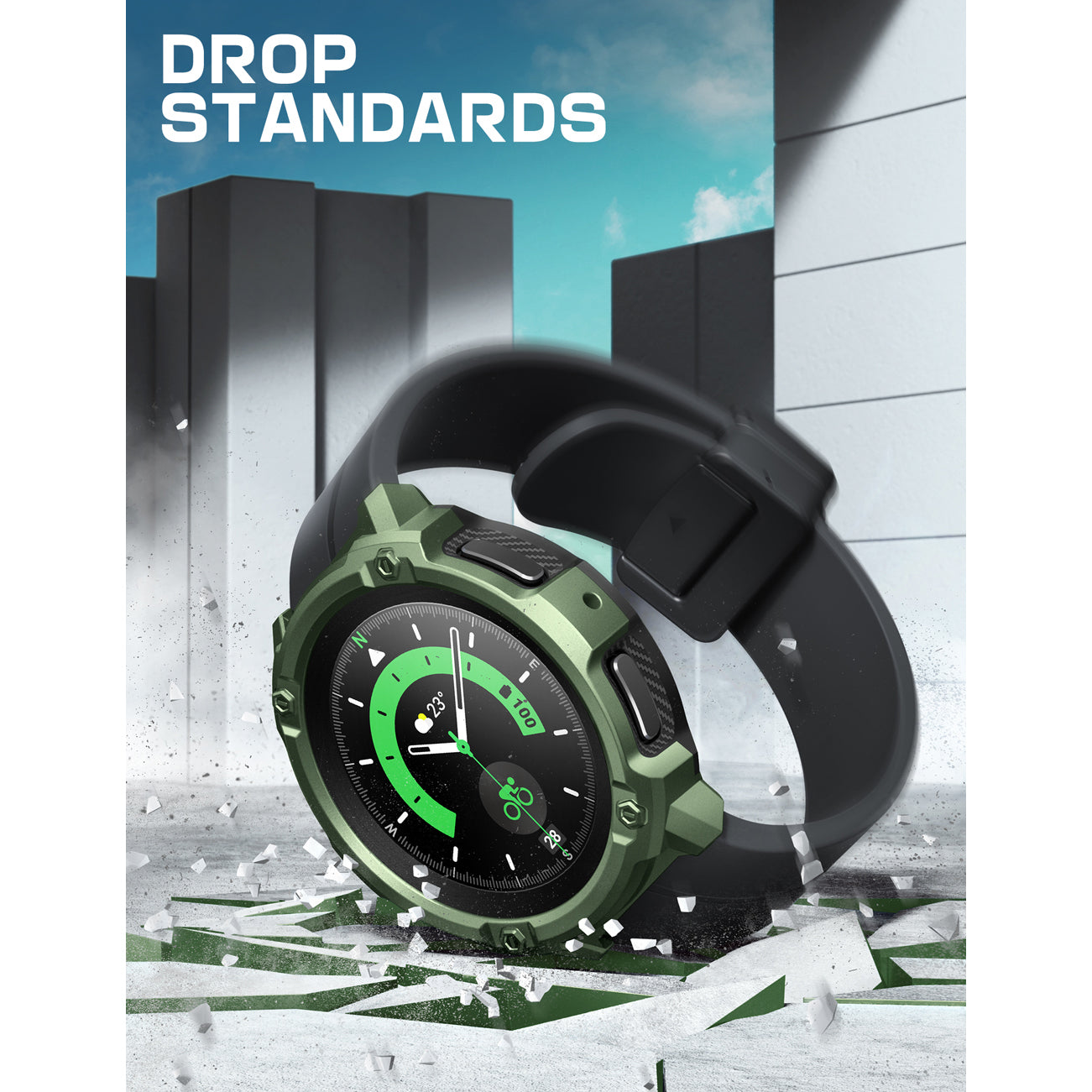 Samsung Galaxy Watch5 Pro 45mm Rugged Case with Tempered Glass Screen Protector - Dark Green Protective Cover for Outdoor Sports & Active Lifestyle