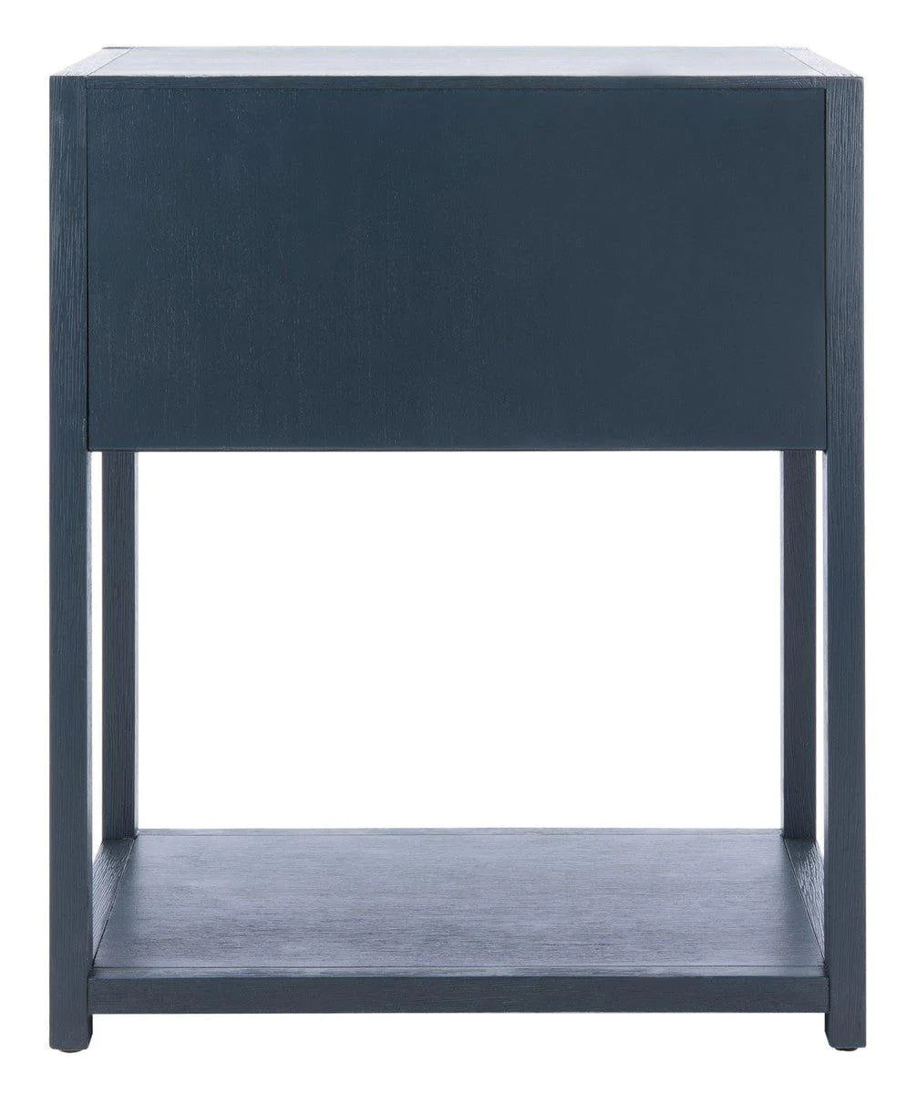 Modern Acacia Wood Nightstand with Single Drawer - Navy Blue Finish for Bedroom, Living Room, or Office Furniture