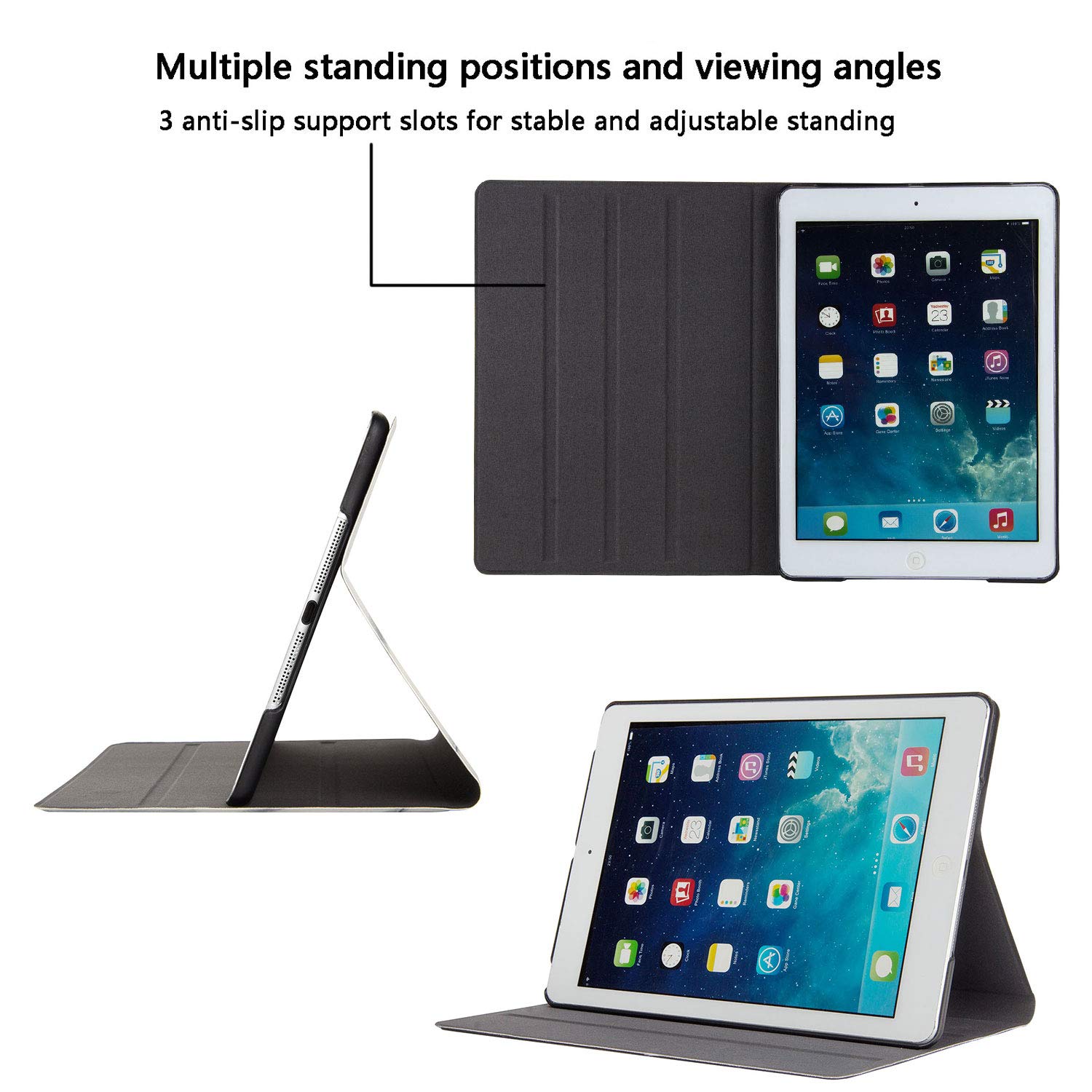 Premium Shockproof Case for Apple iPad 9.7 inch (iPad 5th/6th Gen 2017/2018 & iPad Air/Air 2) - Slim Synthetic Leather Folio Cover with Auto Wake/Sleep, Multi-Angle Stand & TPU Shell - Perfect for Work, Study & Travel (White Map Design)