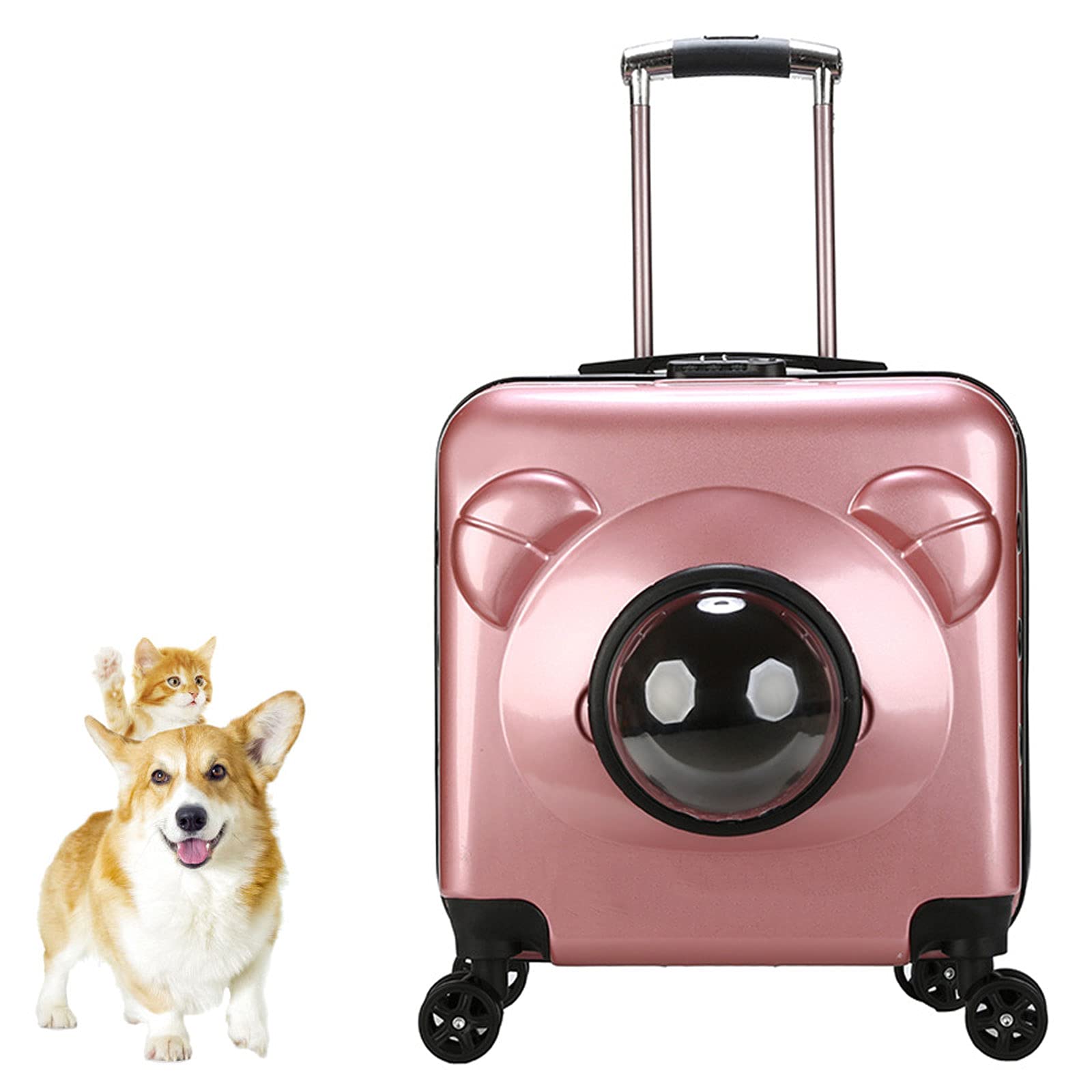 DUTUI Multifunctional Pet Carrier Trolley Case - Portable Travel Bag for Cats & Dogs - Pink Pet Suitcase for Airplane, Car, Train & Outdoor Adventures