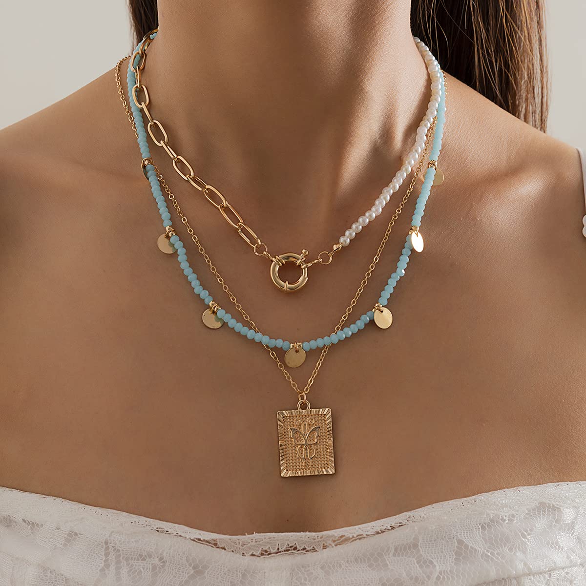 Boho Pearl Beaded Necklace for Women - Summer Beach Layering Jewelry