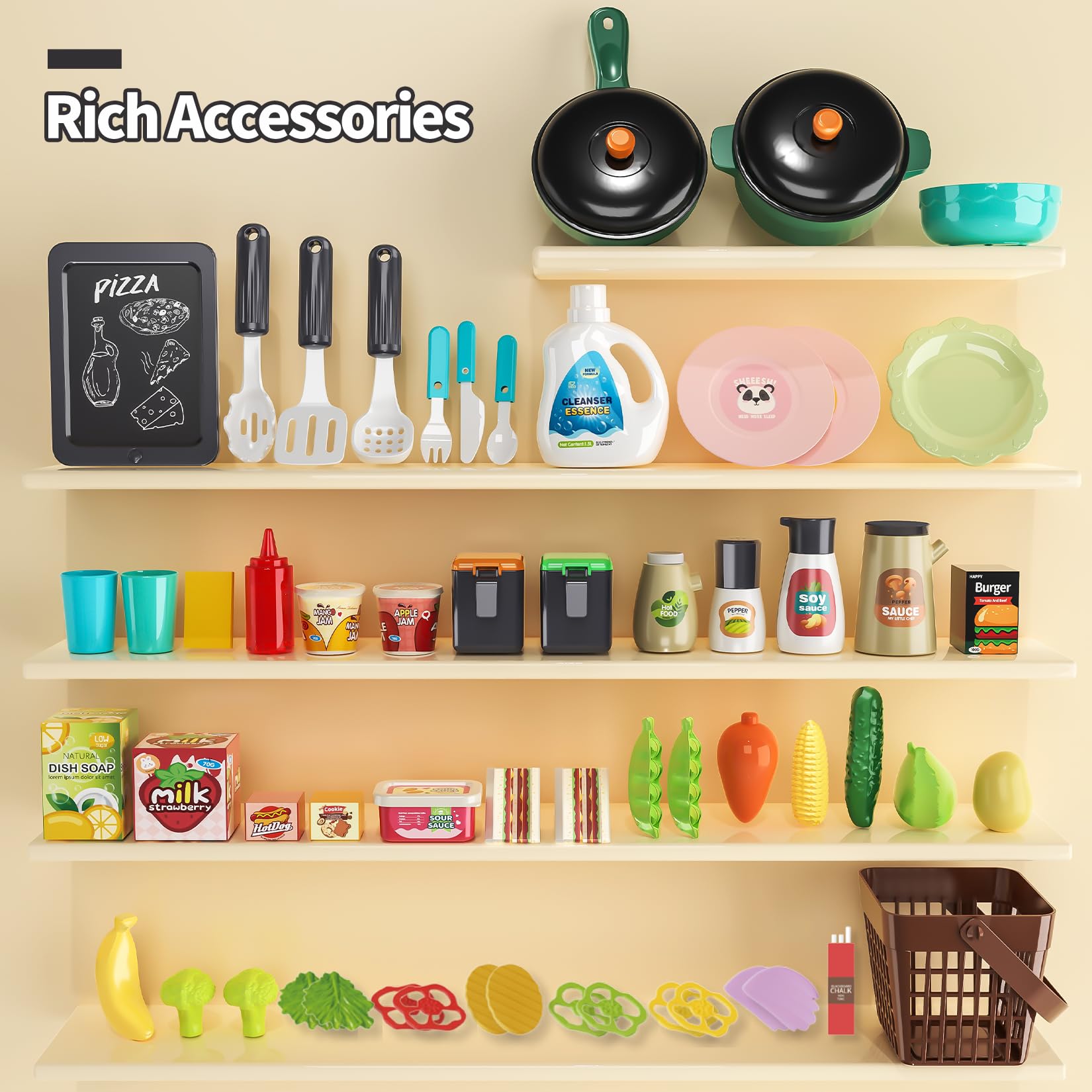 **Red Play Kitchen Toy Set for Kids with Real Steam, Sounds, Lights & Sink - Pretend Play Kitchen with Food & Accessories - Perfect Gift for Toddlers & Preschoolers (Birthday, Christmas, Role Play Fun)**