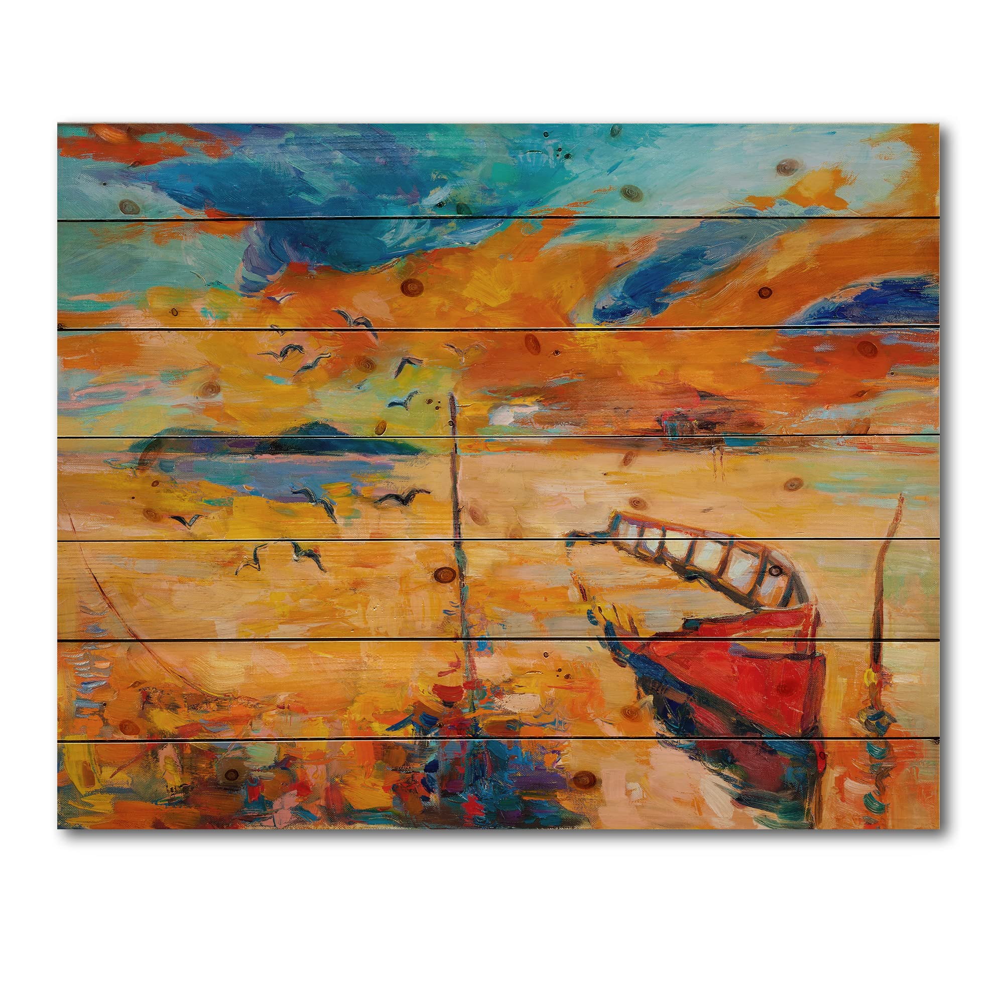 Boat Sunset Lake Wood Wall Art - Nautical Decor for Living Room