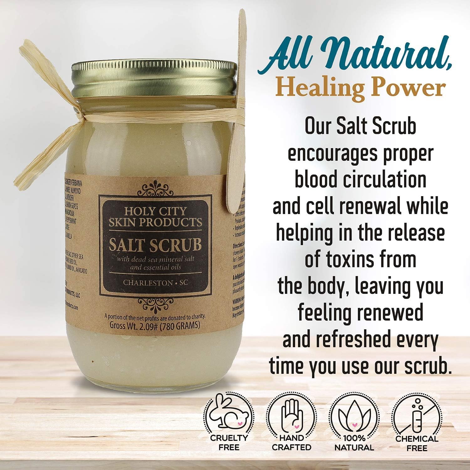 Exfoliating Body Scrub with Pure Dead Sea Salt - Hydrating Moisturizing Skin Care Gift Set with Lemongrass & Wooden Bowl (16 fl oz) - Perfect for Spa Day, Dry Skin Treatment & Self-Care Routine