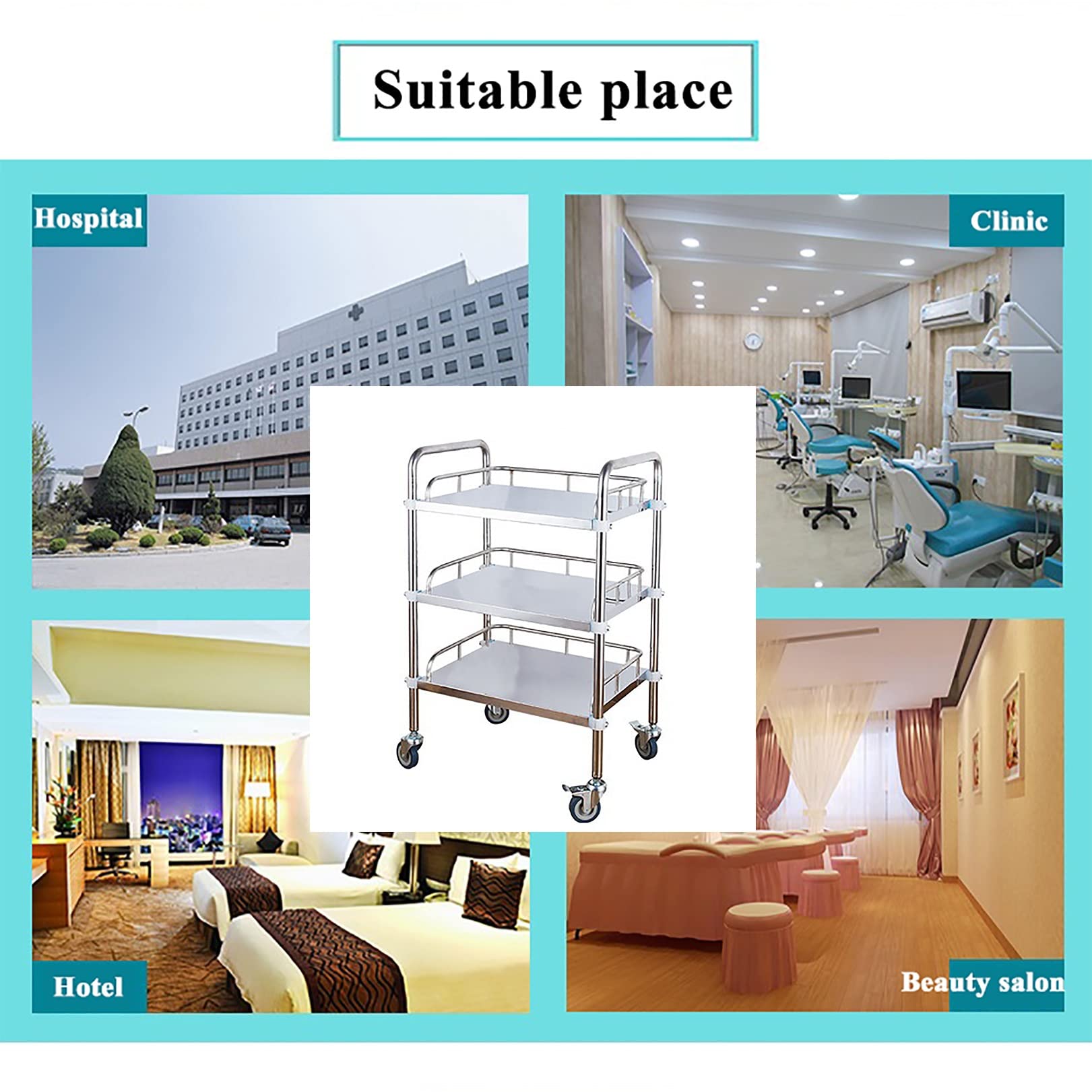 3-Tier Stainless Steel Utility Cart for Lab, Clinic & Catering - Heavy Duty Dental Serving Trolley with Lockable Silent Wheels | Perfect for Medical Equipment Transport, Food Service & Mobile Workstations