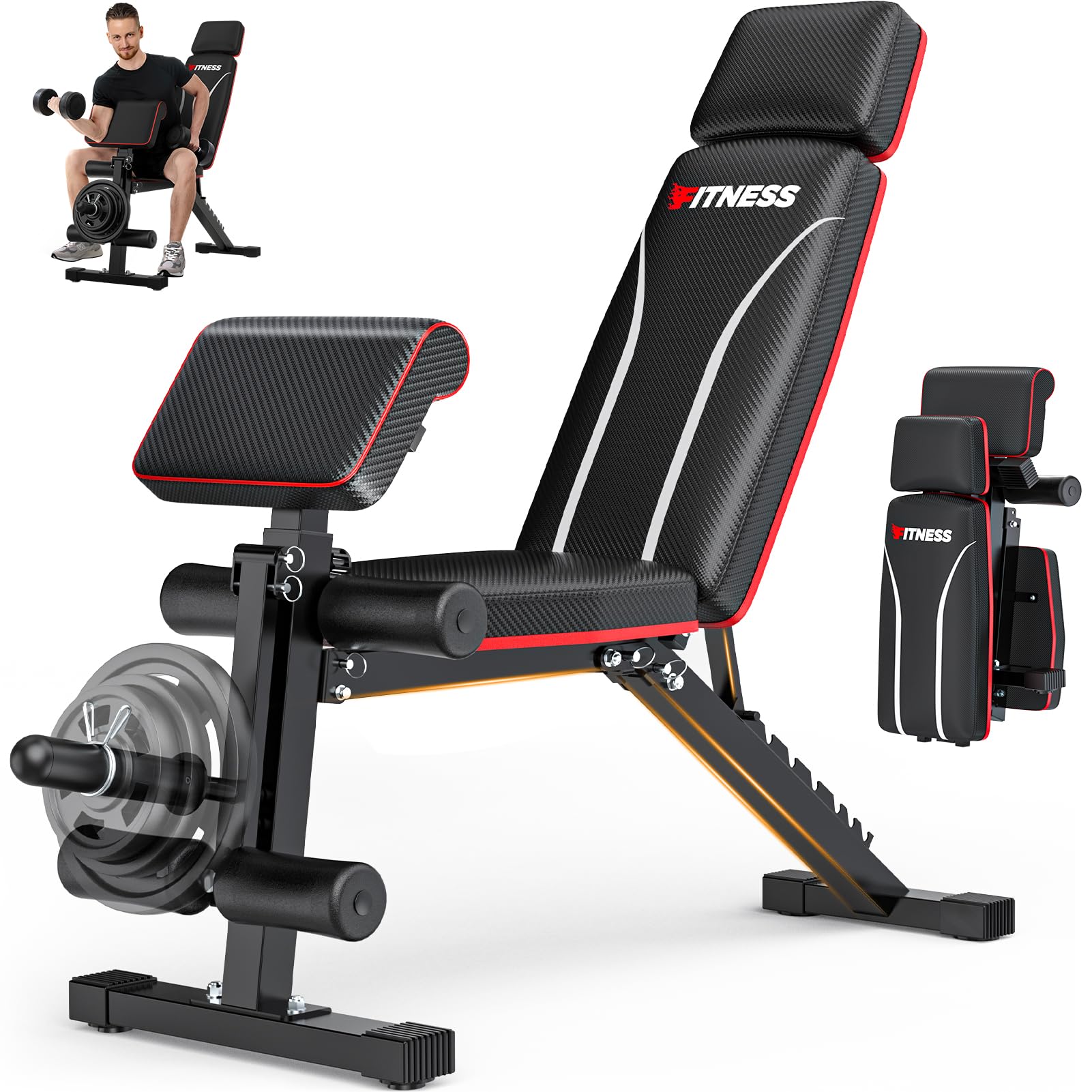 Adjustable Foldable Workout Bench for Home Gym - Strength Training Weight Bench with Leg Extension, Preacher Pad & Headrest - Portable Collapsible Bench Press for Full Body Exercise - Perfect for Home Workouts, Strength Training & Fitness Enthusiasts