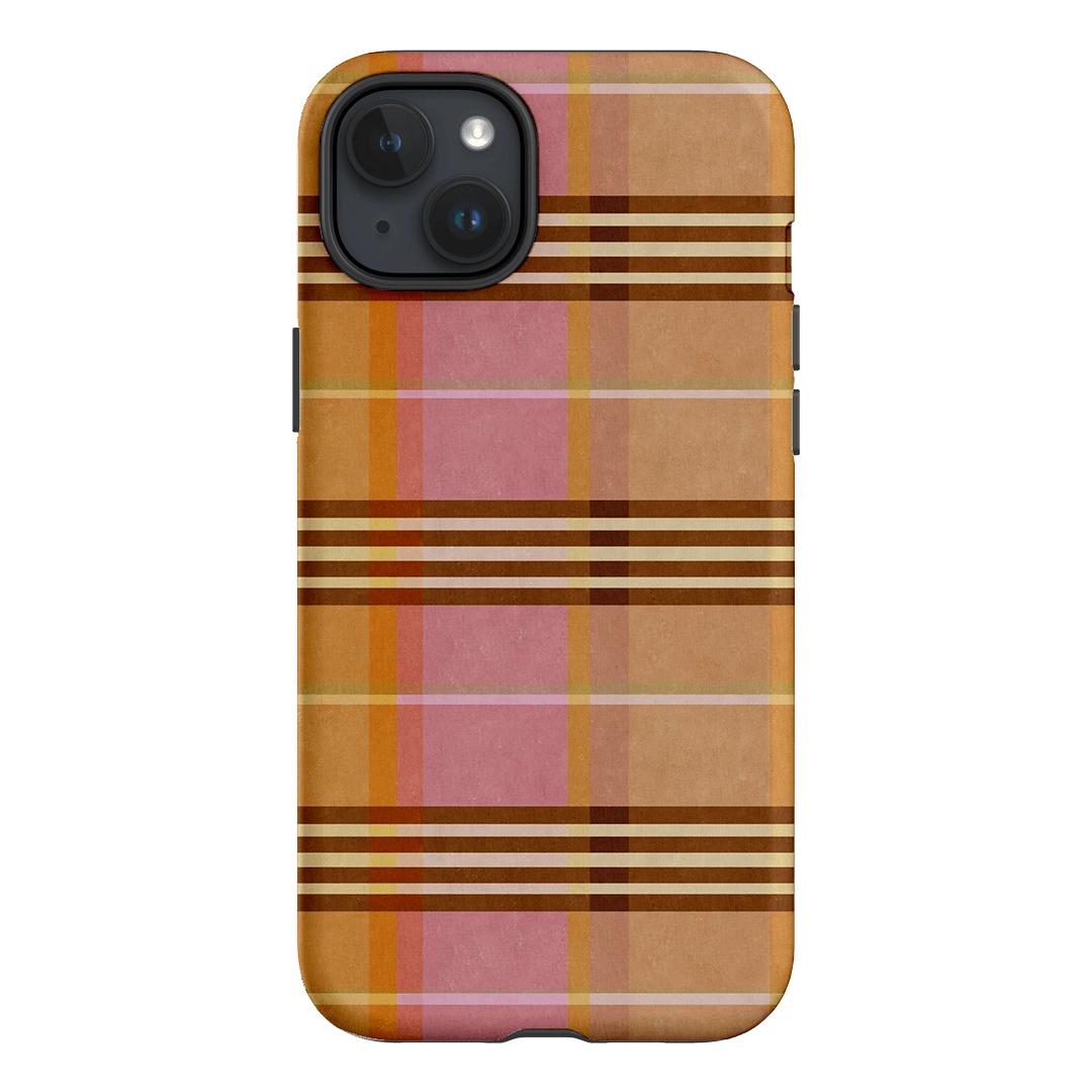 Peachy Plaid Phone Case for iPhone 15/14/13/12/11 Pro Max - Cute Tartan Pattern Protective Cover with Shockproof Design - Perfect for Everyday Use, Travel & Fashion Accessories