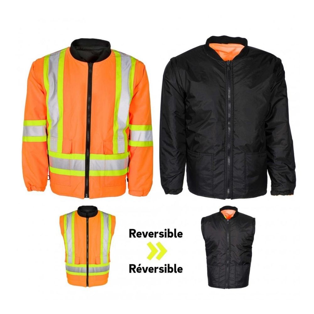 Terra Men's High Visibility 6-in-1 System Work Bomber Jacket - ANSI Certified Safety Orange (116562) for Construction, Road Work & Emergency Responders