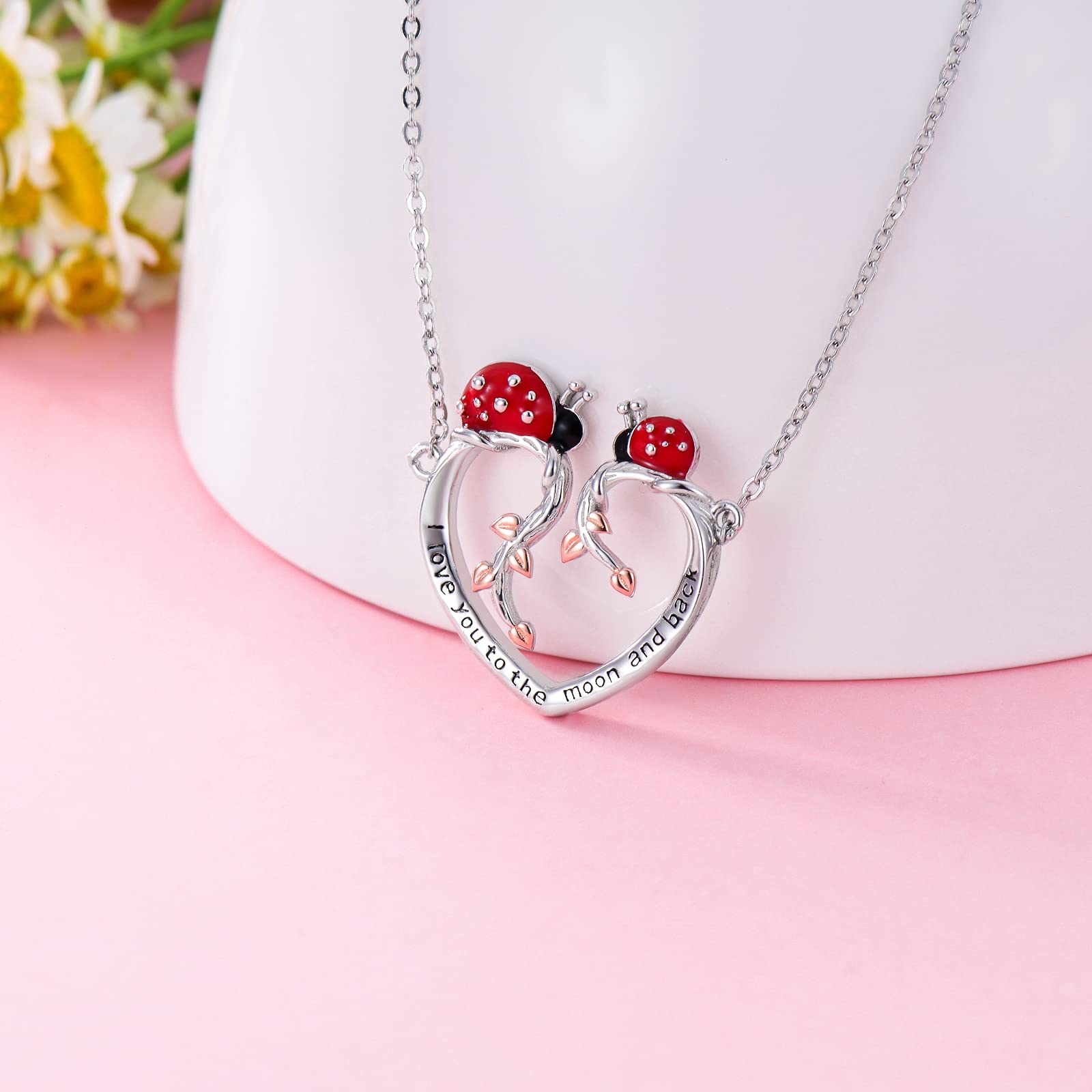 PEIMKO 925 Sterling Silver Ladybug Pendant Necklace with Tree of Life & Mushroom Charm - Elegant Women's Jewelry, Perfect Birthday Gift for Girls - Ideal for Everyday Wear, Special Occasions & Nature Lovers