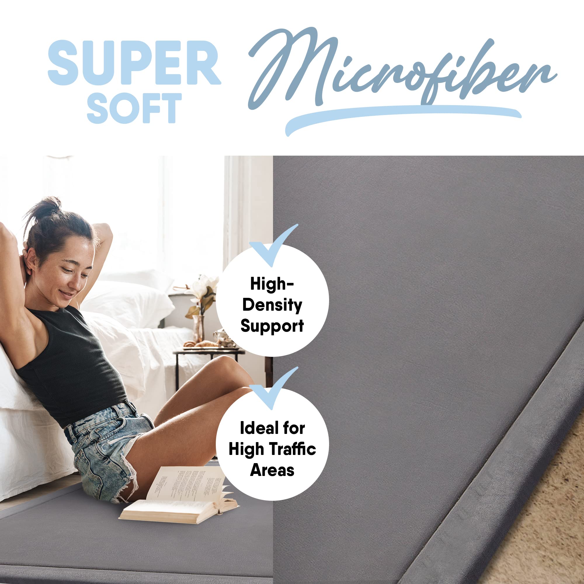 Premium MICRODRY Memory Foam Area Rug - 6'x8' Soft Microfiber Carpet with Built-in Rug Pad - Stain & Fade Resistant Living Room Rug for Bedroom, Kids Room - Light Grey - Perfect for Cozy Home Decor & Family Spaces