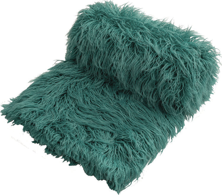 Luxury Khan Teal Mongolian Faux Fur Throw Blanket by Logan & Mason - Soft Cozy Decorative Throw for Sofa, Bed & Winter Warmth