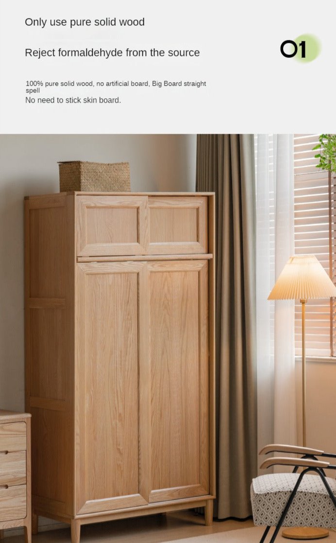 Solid Oak Wood Sliding Door Wardrobe Closet - Modern & Spacious Storage for Bedroom, Living Room, or Walk-In Closet