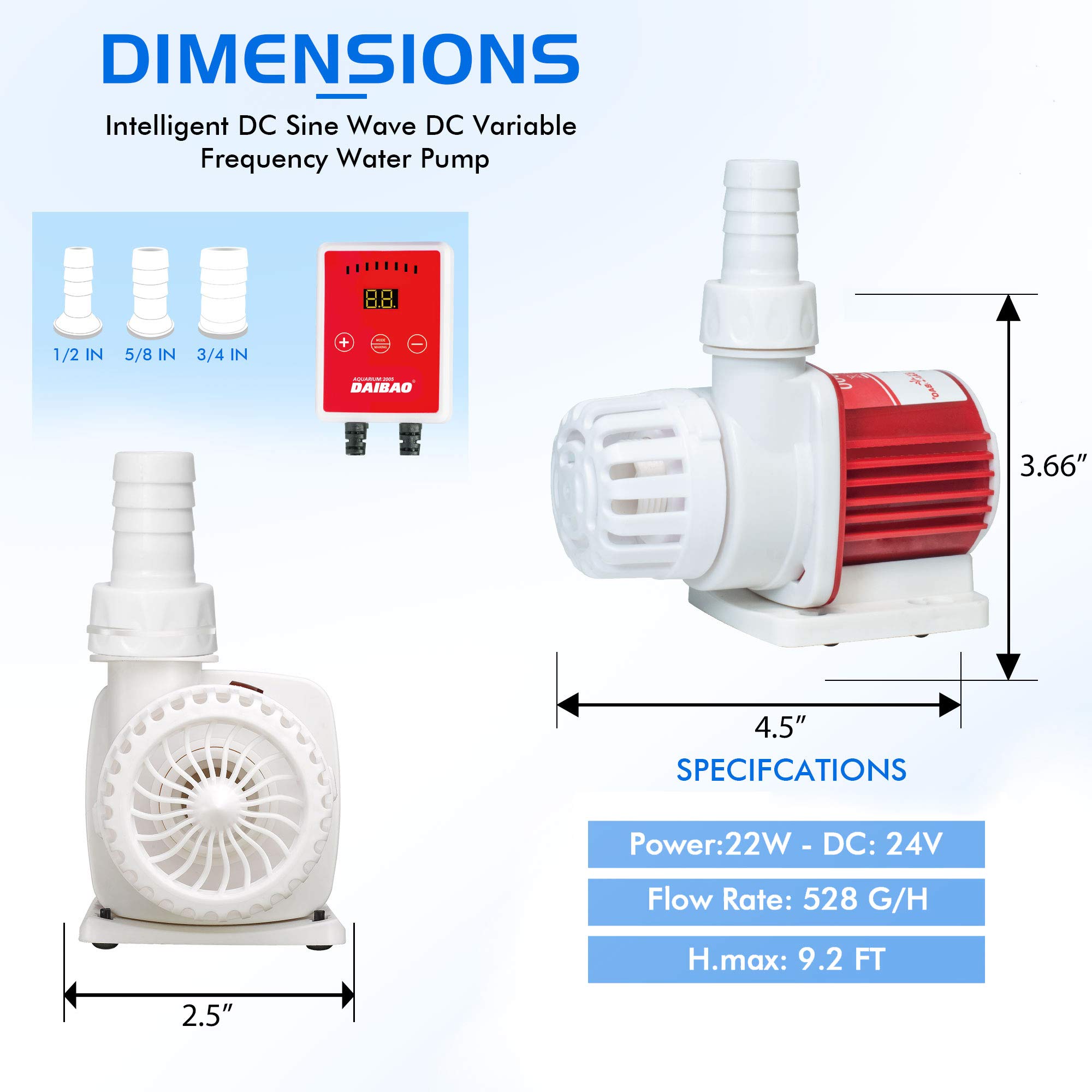 530 GPH Submersible Water Pump with Digital Controller - DC ECO Amphibious Internal/External Fountain Pump for Pond, Aquarium, Fish Tank, Hydroponics | Perfect for Water Features, Garden Fountains & Indoor Aquatic Systems