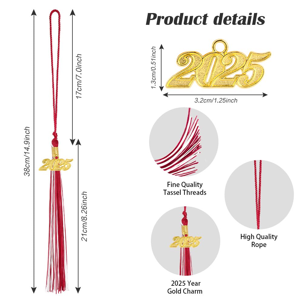 2025 Graduation Tassel - Red & White Commencement Tassel with Gold 2025 Charm for Graduation Caps | Perfect for Graduation Party Decorations & Gifts for Graduates | Ideal for High School, College, and University Graduation Ceremonies